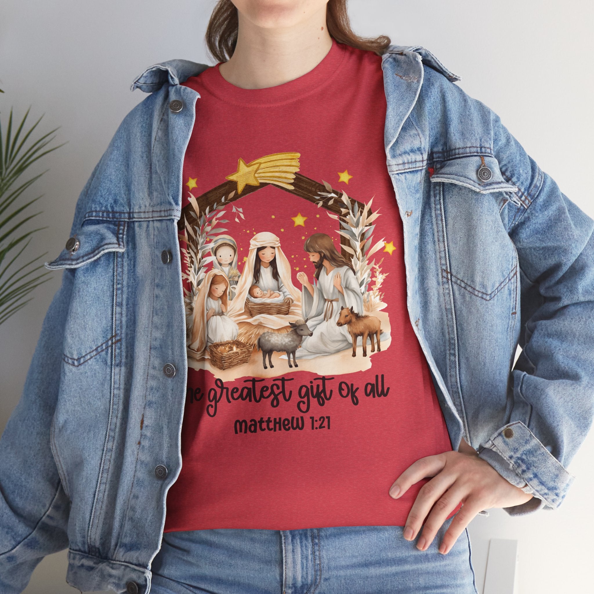 The Greatest Gift of All Heavy Cotton Tee - Christmas Nativity Design