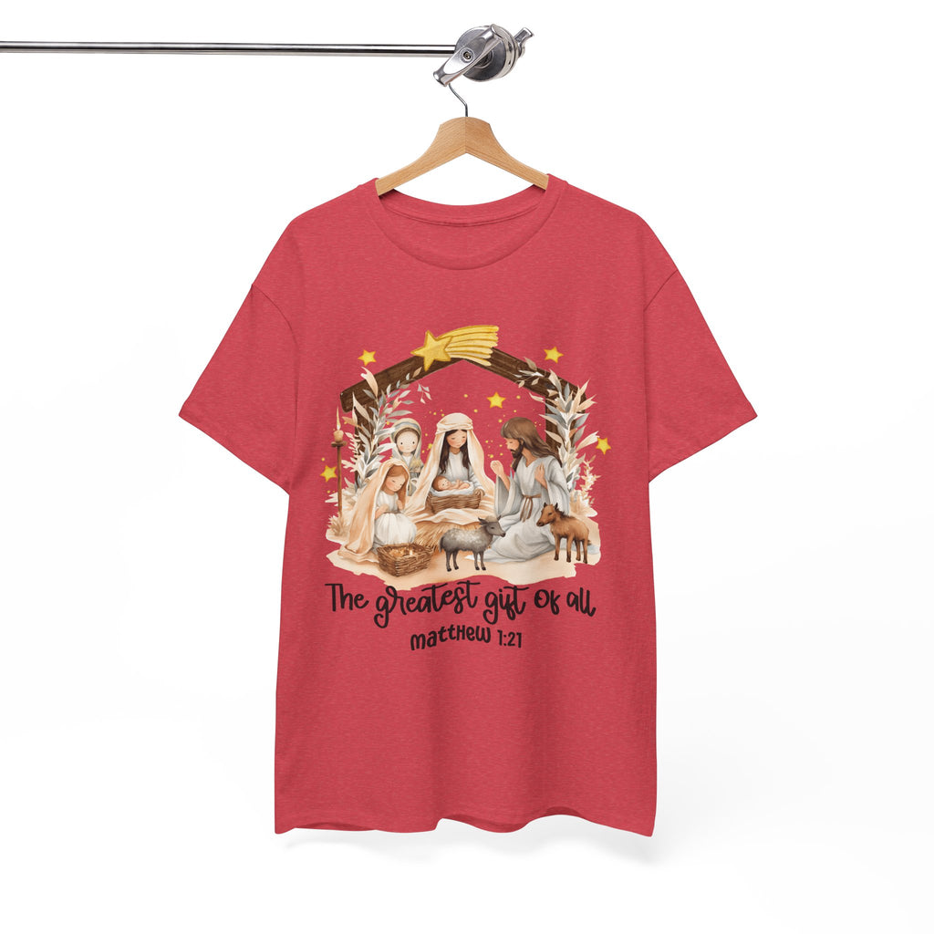The Greatest Gift of All Heavy Cotton Tee - Christmas Nativity Design