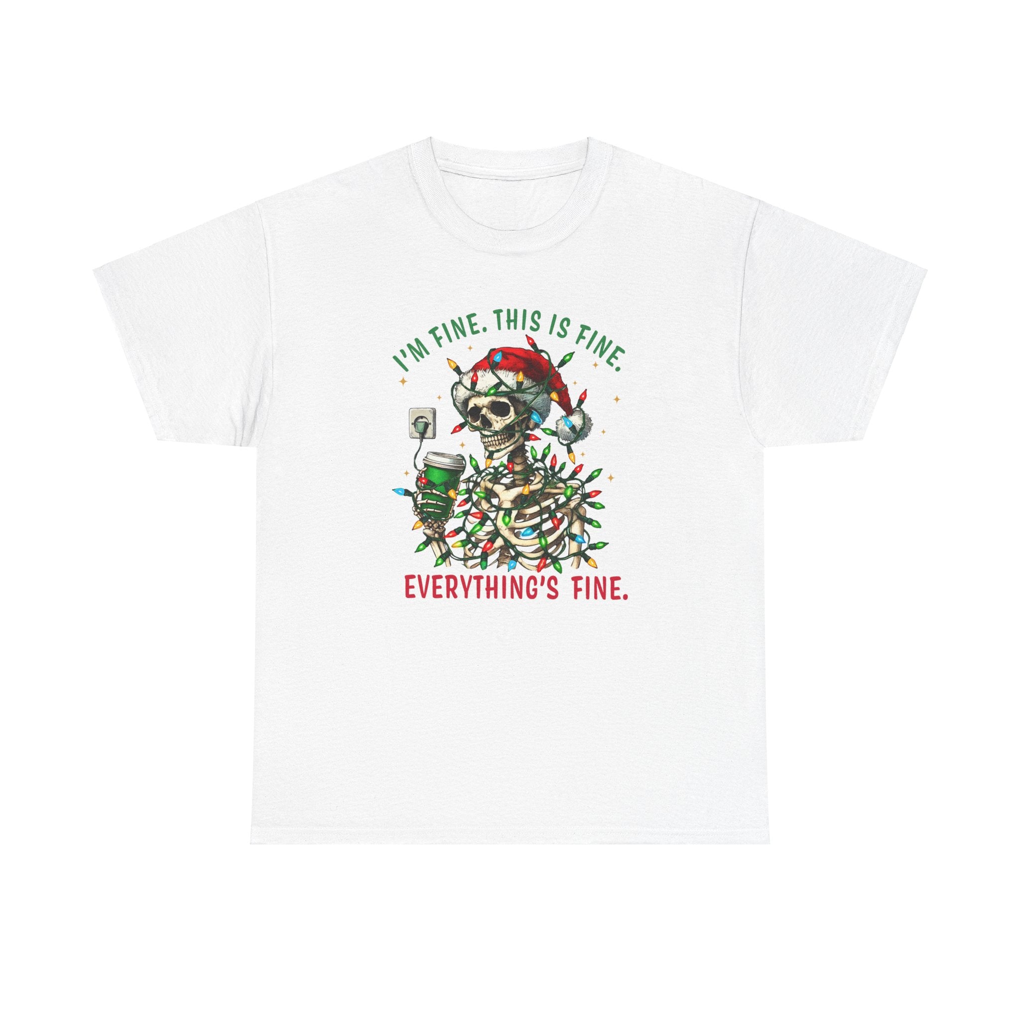 Funny Christmas Skeleton Tee - 'I'm Fine, This is Fine' Holiday T-Shirt