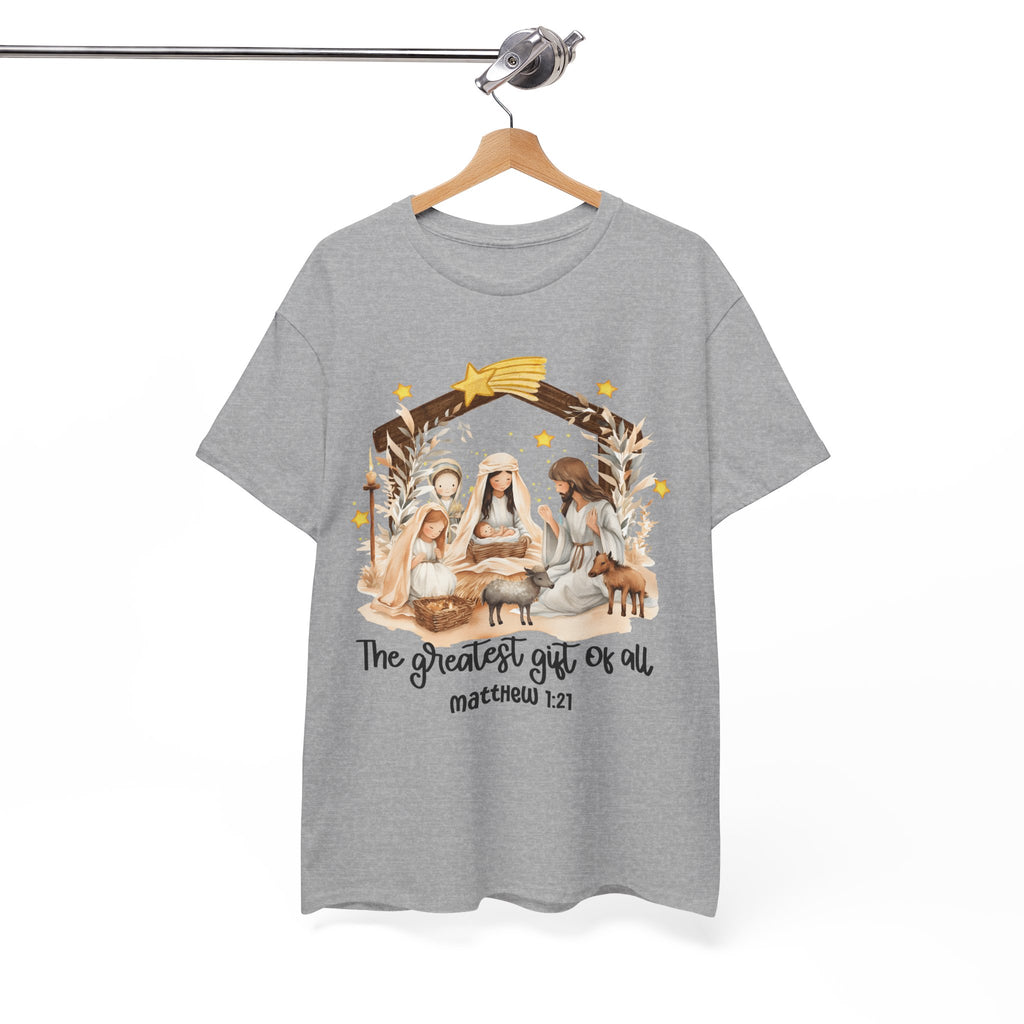 The Greatest Gift of All Heavy Cotton Tee - Christmas Nativity Design