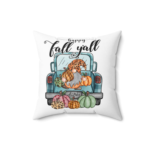 Fall Y'all Truck Pillow — Cute Gnome & Pumpkins Autumn Throw Pillow