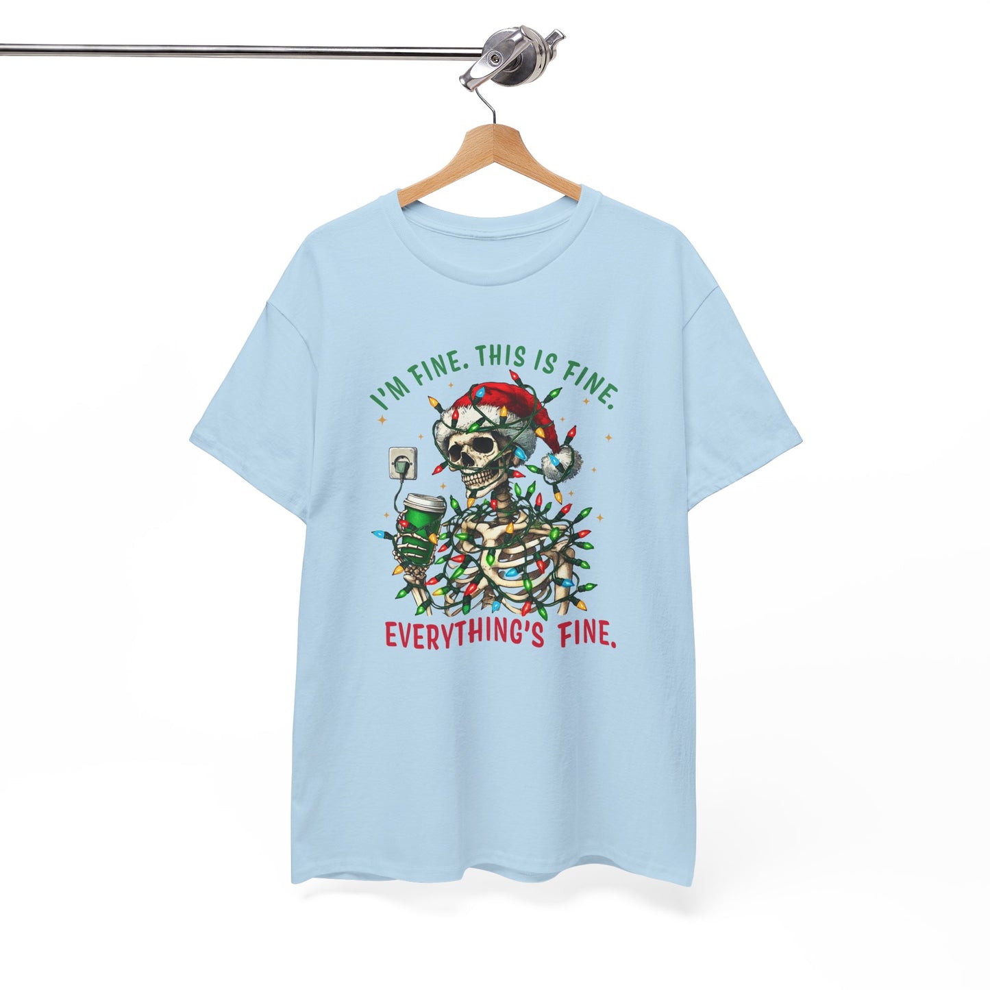 Funny Christmas Skeleton Tee - 'I'm Fine, This is Fine' Holiday T-Shirt