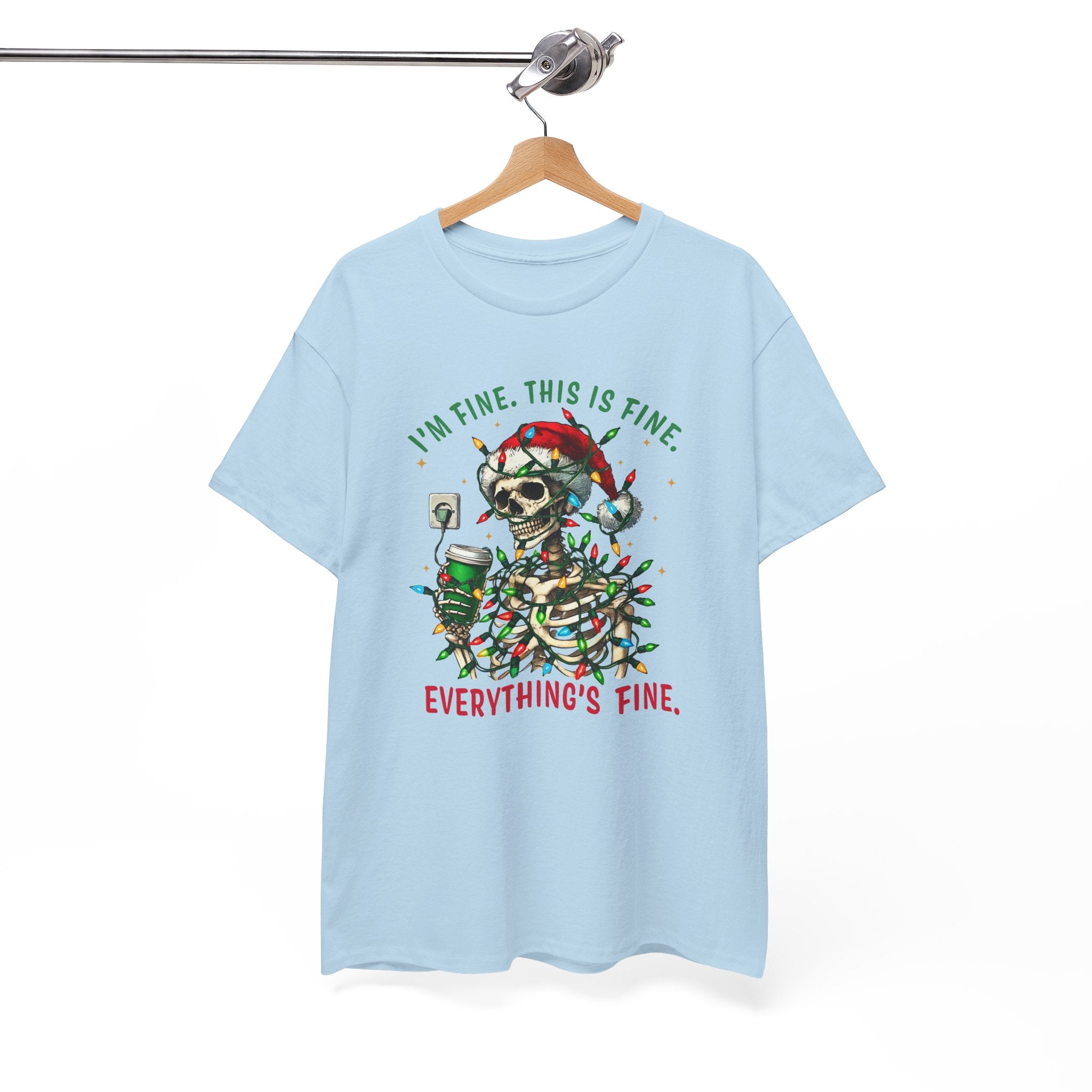 Funny Christmas Skeleton Tee - 'I'm Fine, This is Fine' Holiday T-Shirt