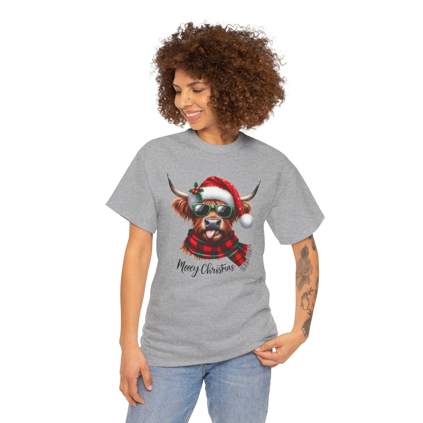 Merry Christmas Highland Cow Tee - Heavy Cotton Shirt