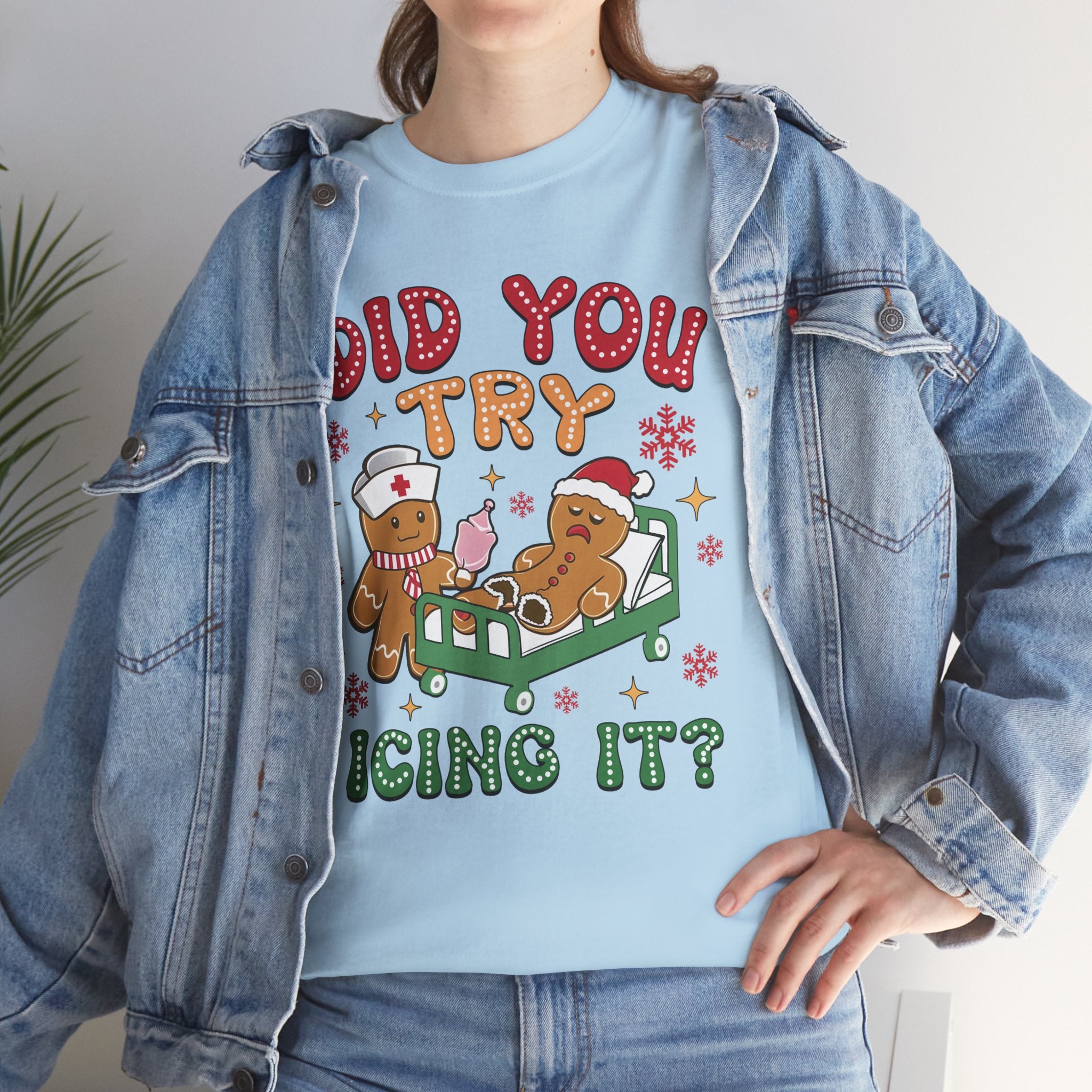 Playful Holiday Heavy Cotton Tee - 'Did You Try Icing It?'