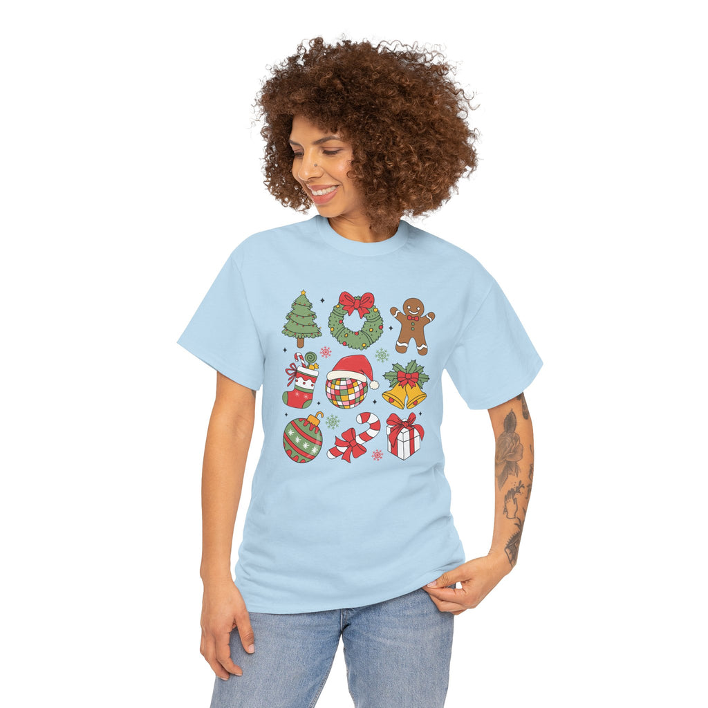 Festive Holiday Heavy Cotton Tee - Christmas Cheer Design