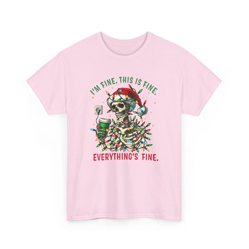 Funny Christmas Skeleton Tee - 'I'm Fine, This is Fine' Holiday T-Shirt