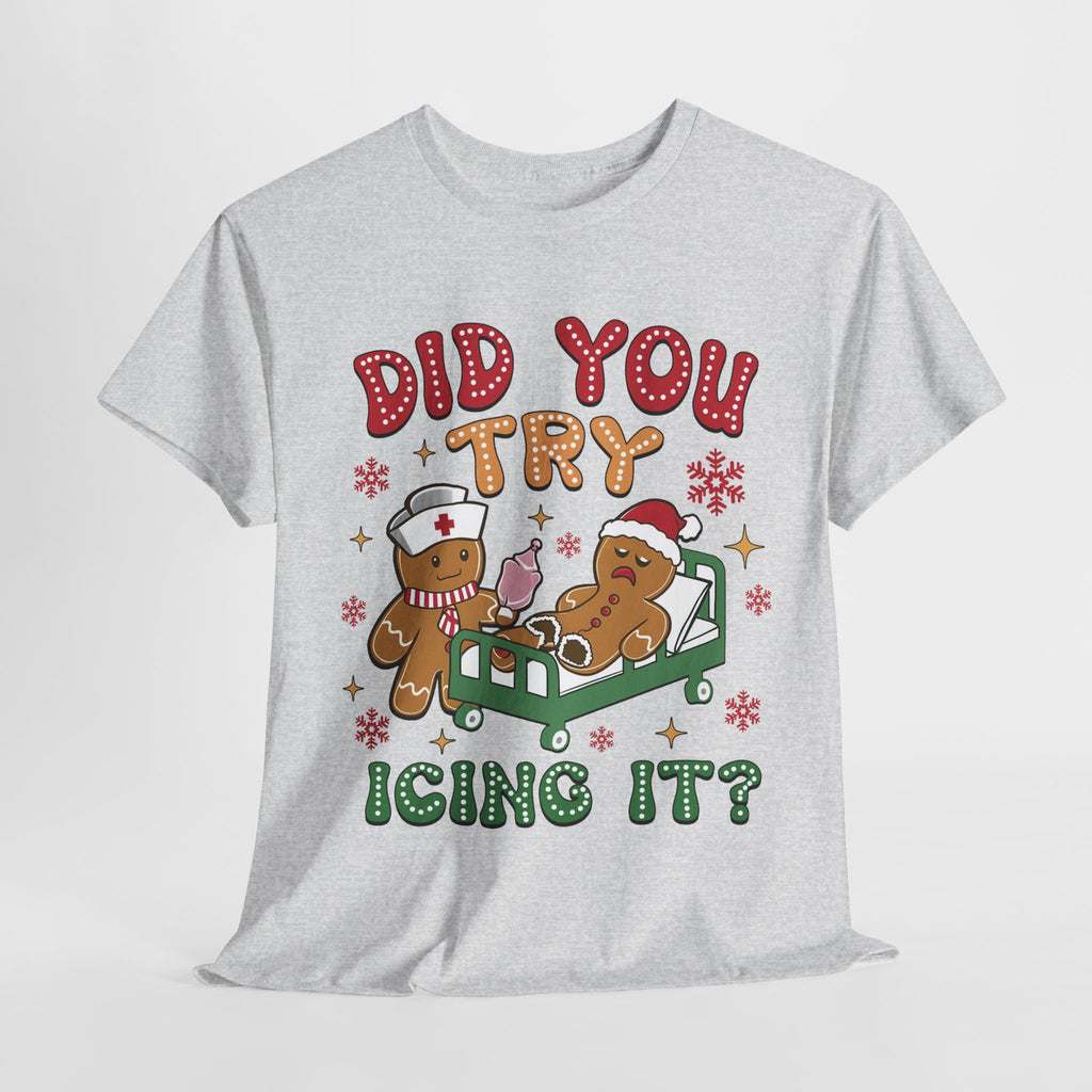 Playful Holiday Heavy Cotton Tee - 'Did You Try Icing It?'