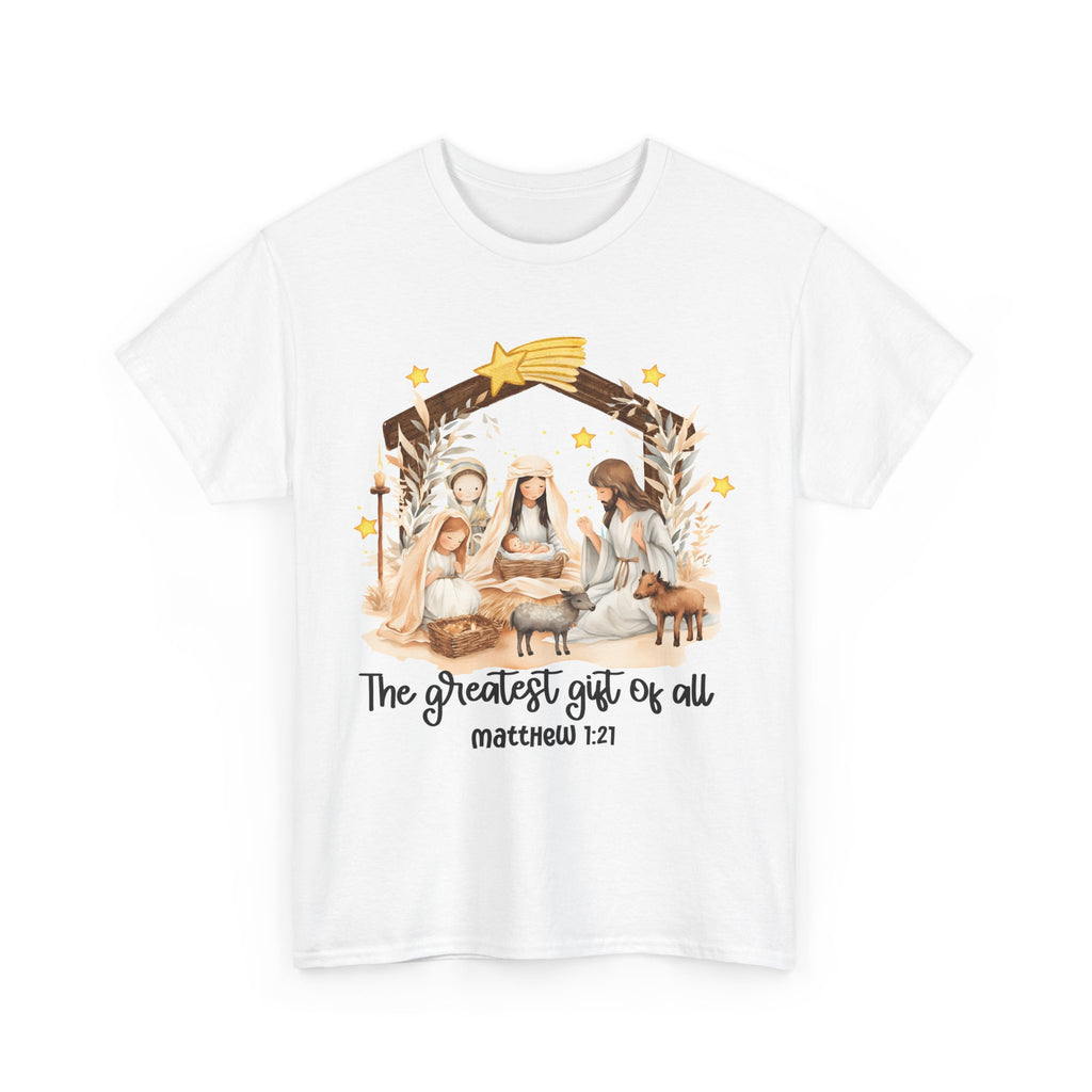 The Greatest Gift of All Heavy Cotton Tee - Christmas Nativity Design