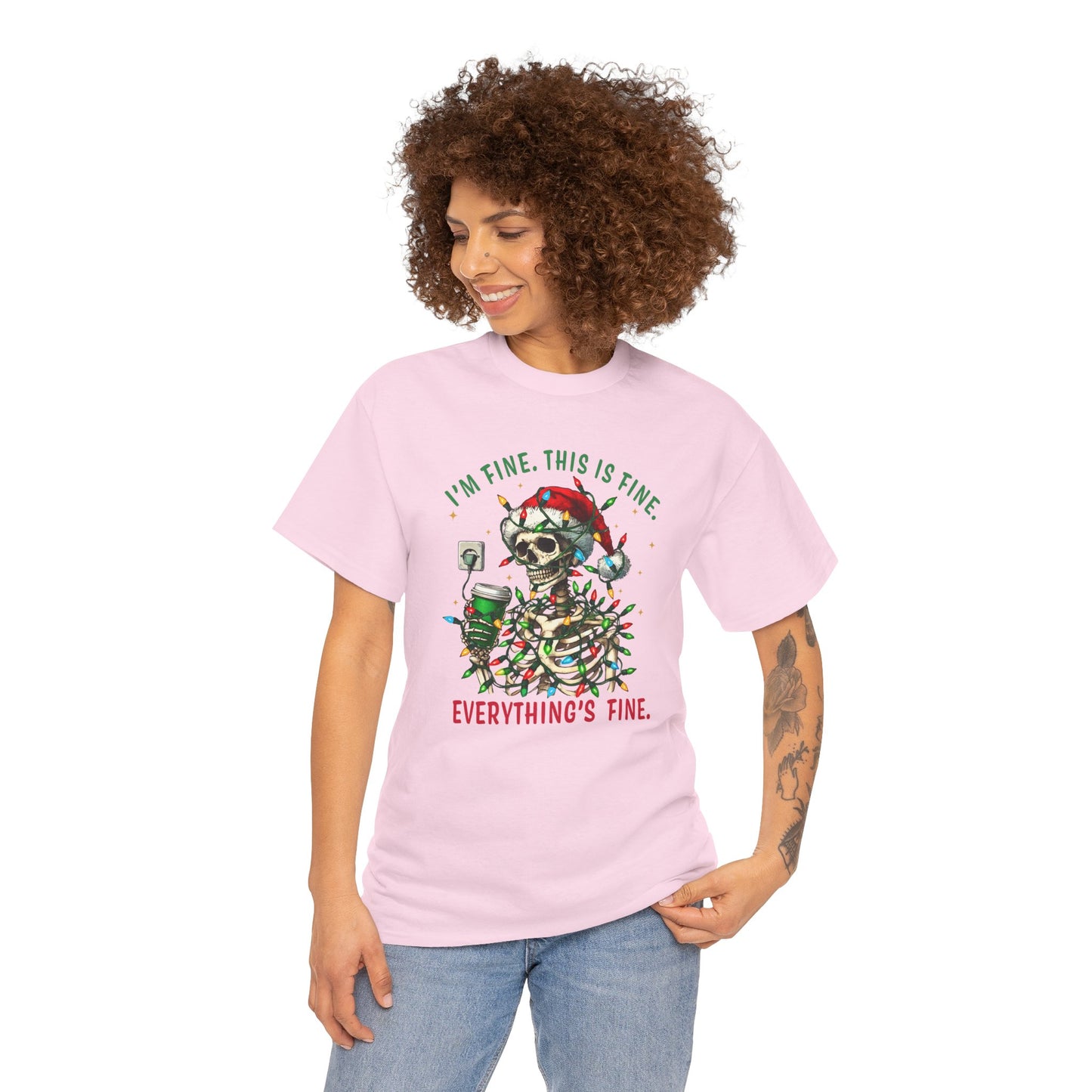 Funny Christmas Skeleton Tee - 'I'm Fine, This is Fine' Holiday T-Shirt