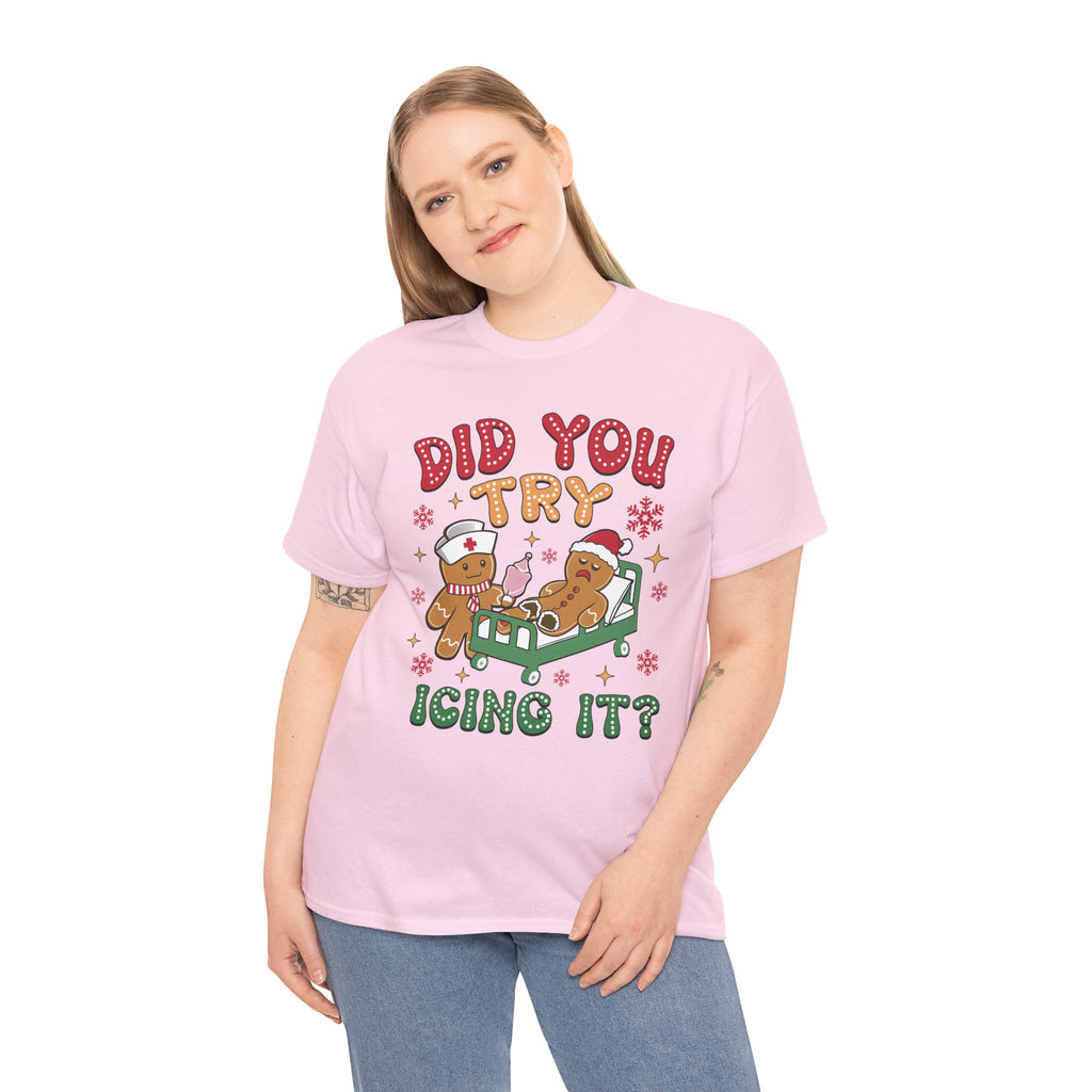 Playful Holiday Heavy Cotton Tee - 'Did You Try Icing It?'