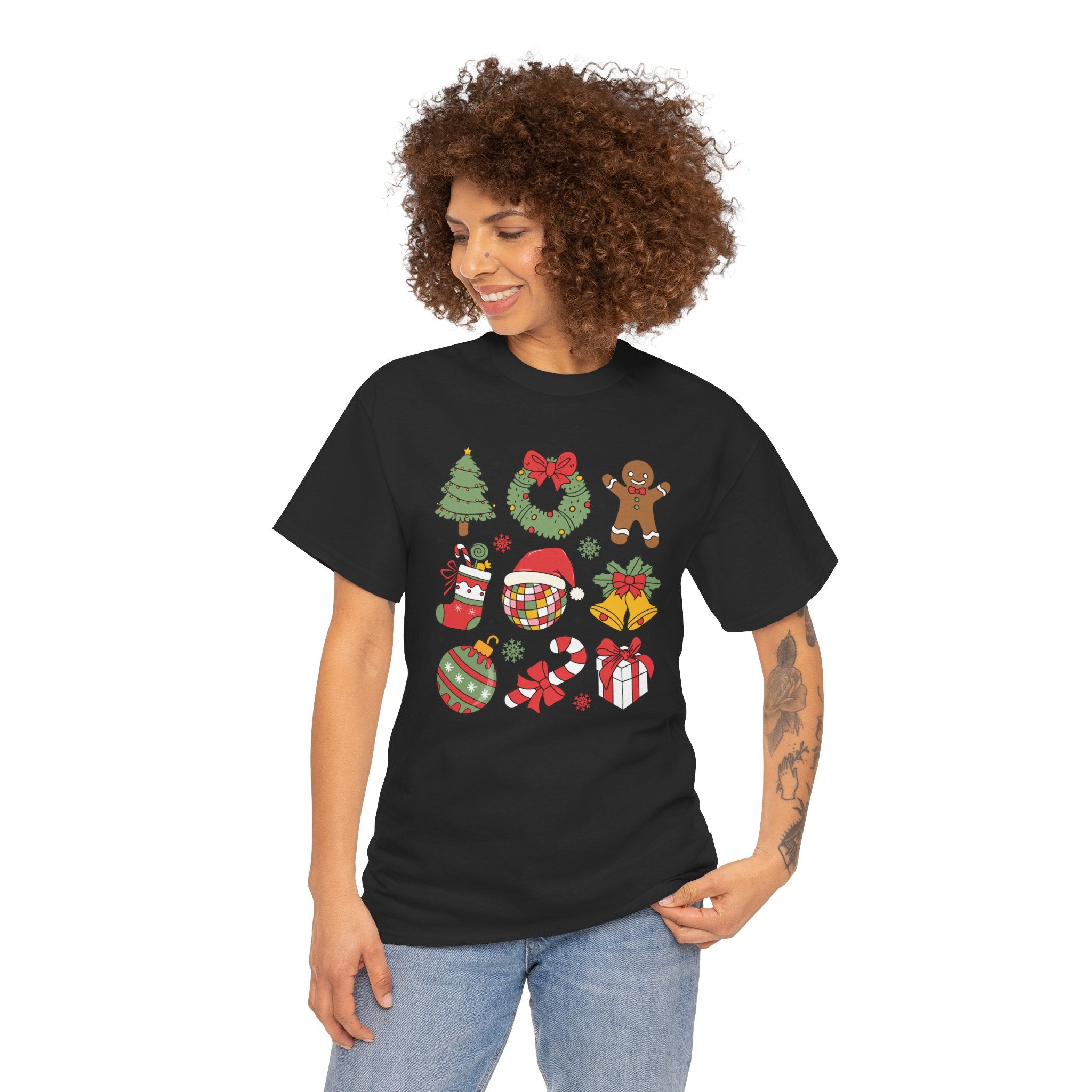 Festive Holiday Heavy Cotton Tee - Christmas Cheer Design
