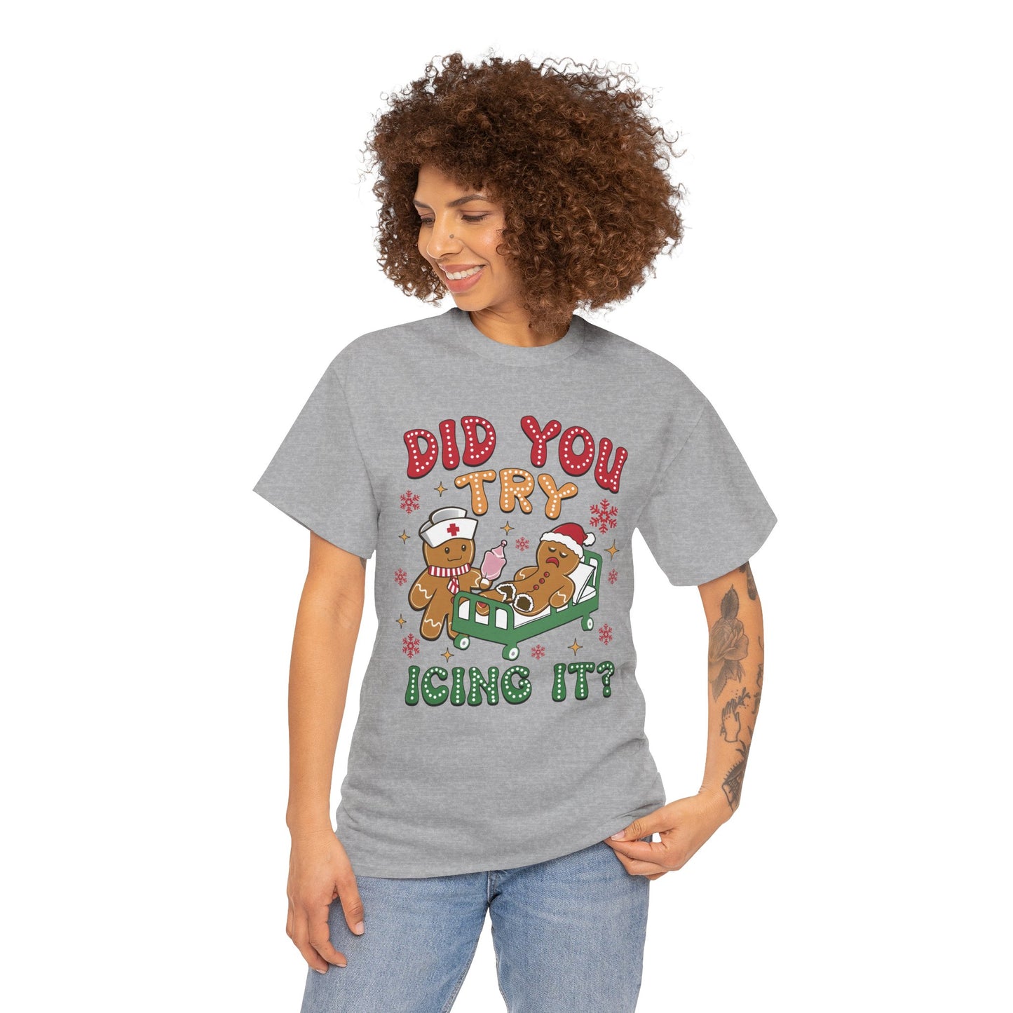 Playful Holiday Heavy Cotton Tee - 'Did You Try Icing It?'
