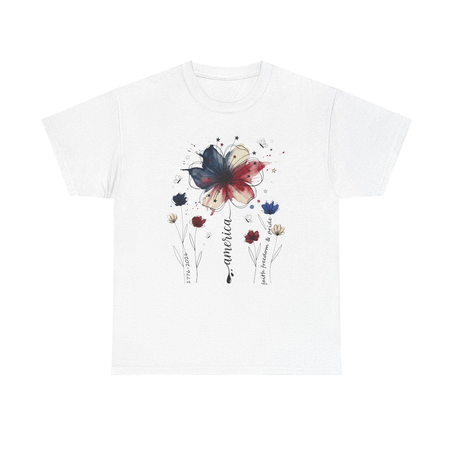 Patriotic Watercolor Butterfly T‑Shirt — America Floral Tee