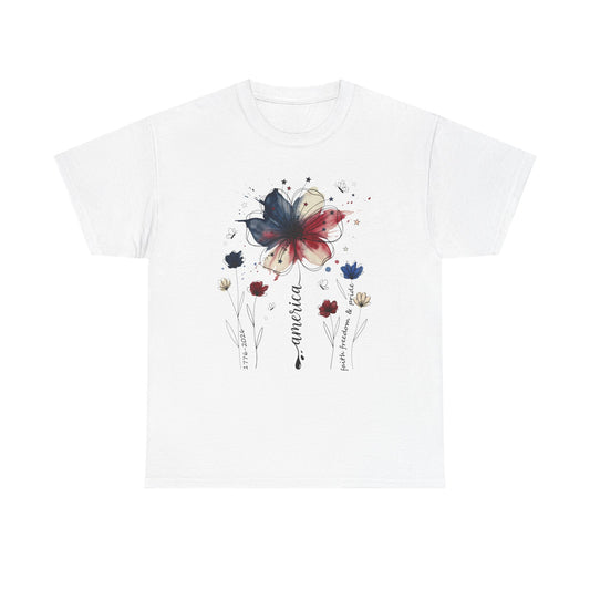 Patriotic Watercolor Butterfly T‑Shirt — America Floral Tee