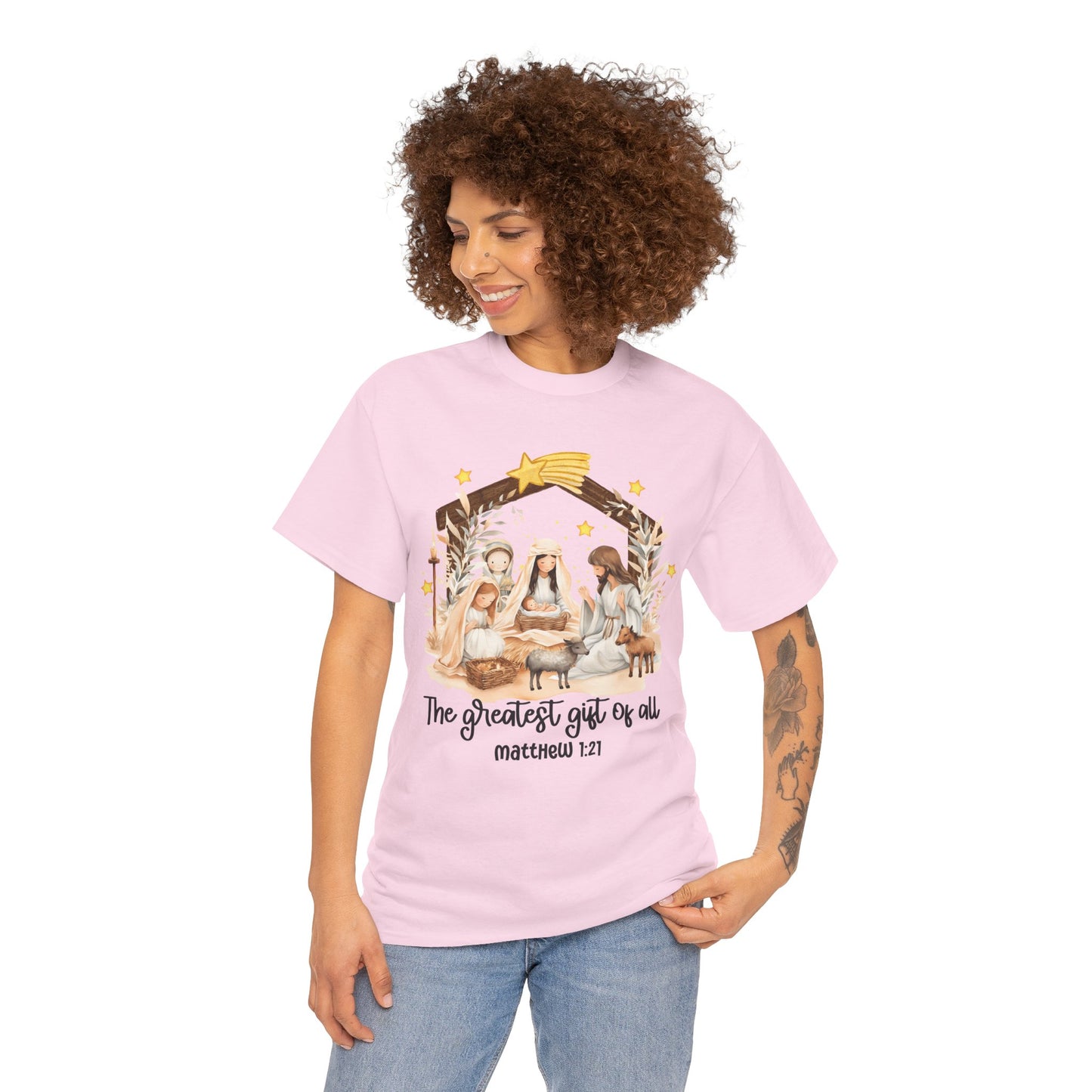The Greatest Gift of All Heavy Cotton Tee - Christmas Nativity Design