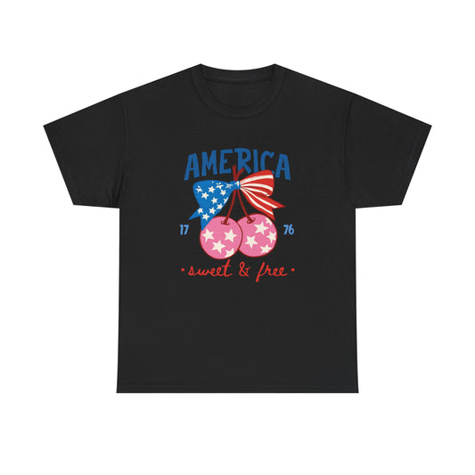"America Sweet & Free" Patriotic Cherry Tee (1776)