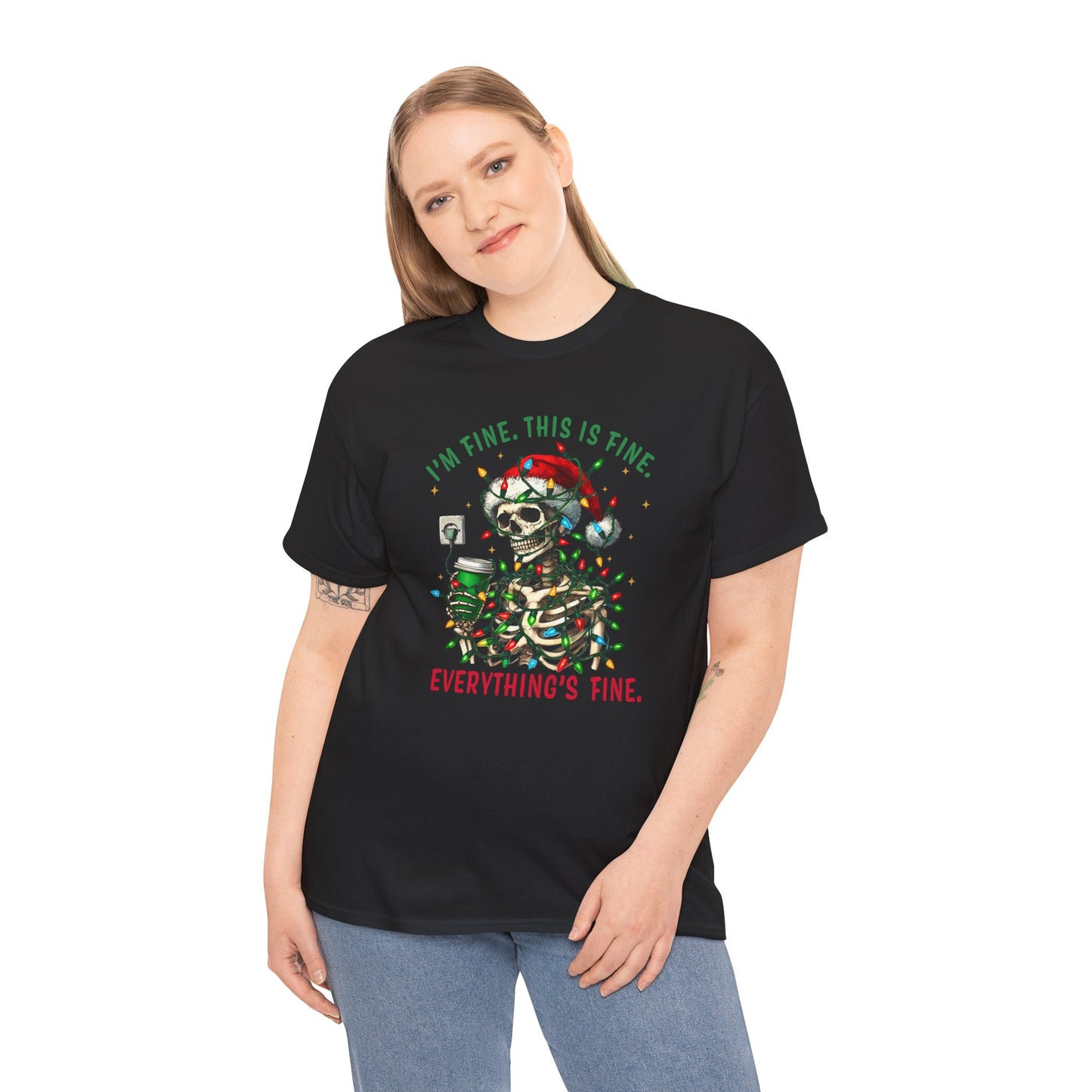 Funny Christmas Skeleton Tee - 'I'm Fine, This is Fine' Holiday T-Shirt
