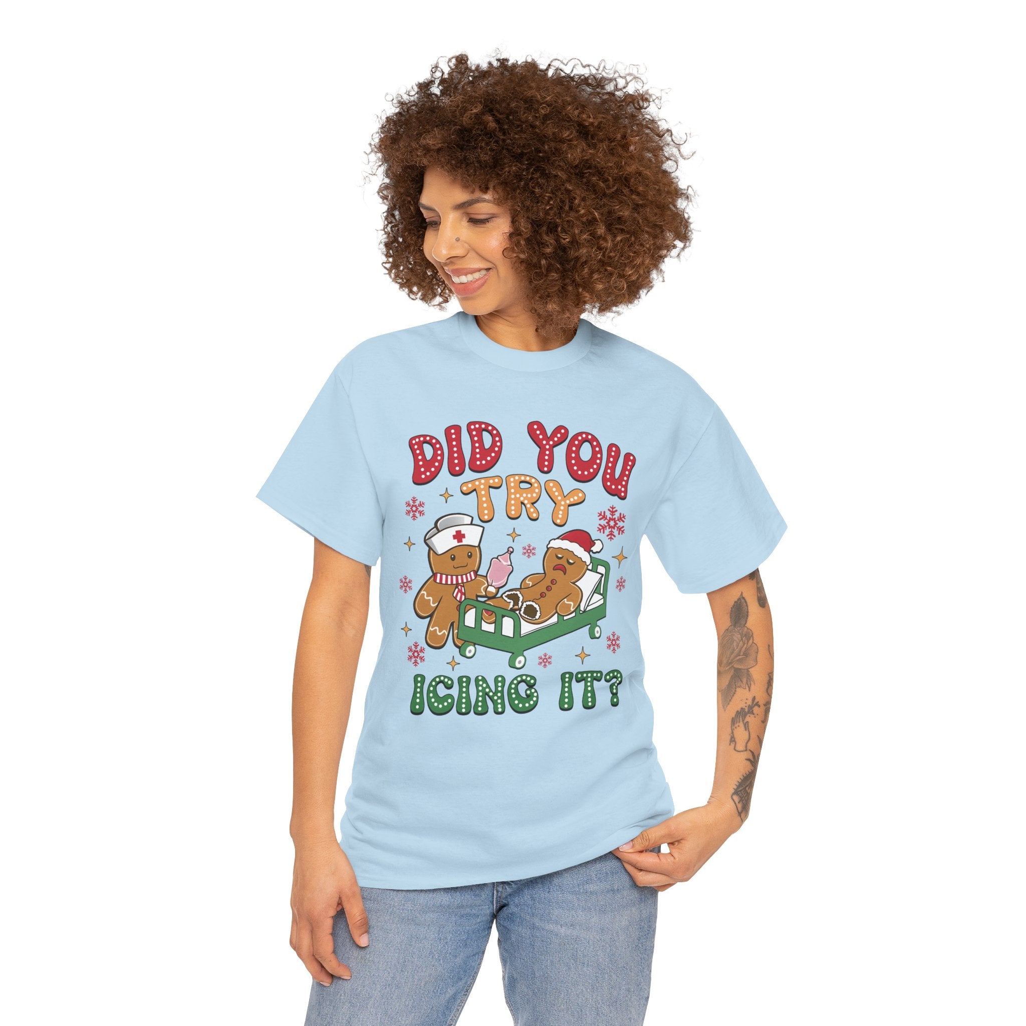 Playful Holiday Heavy Cotton Tee - 'Did You Try Icing It?'