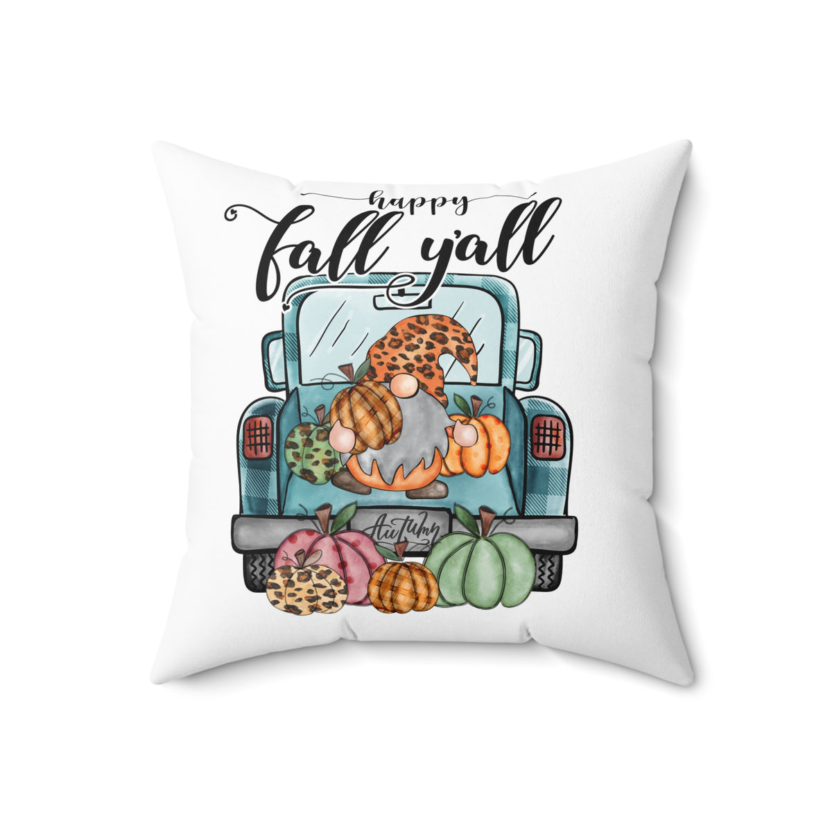 Fall Y'all Truck Pillow — Cute Gnome & Pumpkins Autumn Throw Pillow
