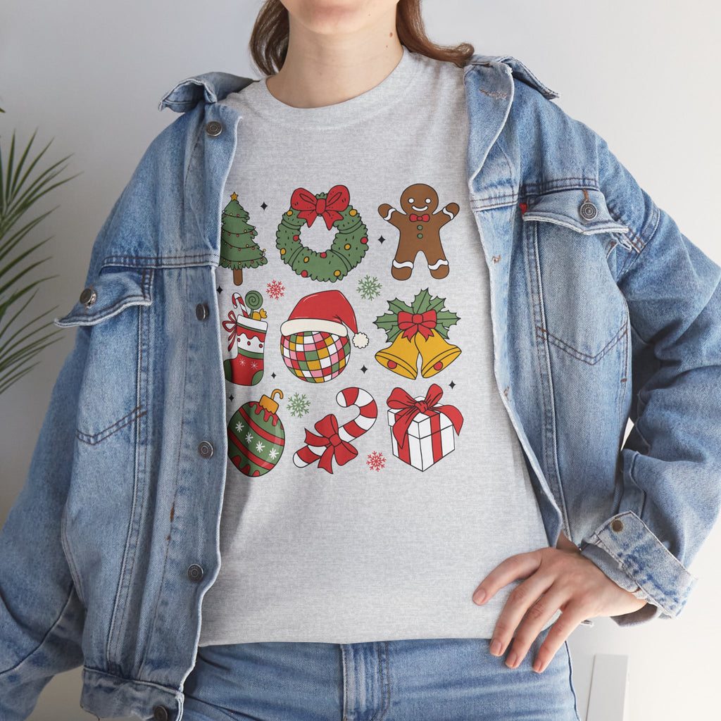Festive Holiday Heavy Cotton Tee - Christmas Cheer Design