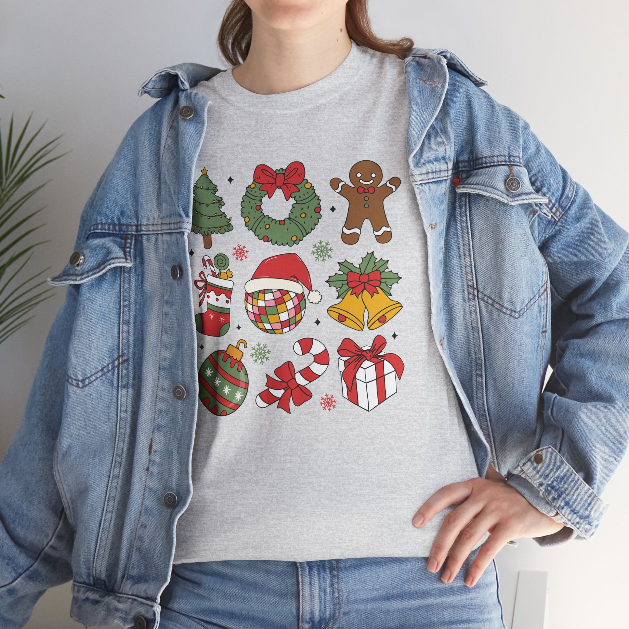 Festive Holiday Heavy Cotton Tee - Christmas Cheer Design