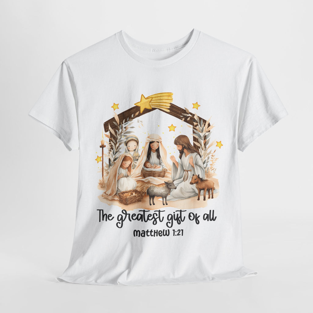 The Greatest Gift of All Heavy Cotton Tee - Christmas Nativity Design