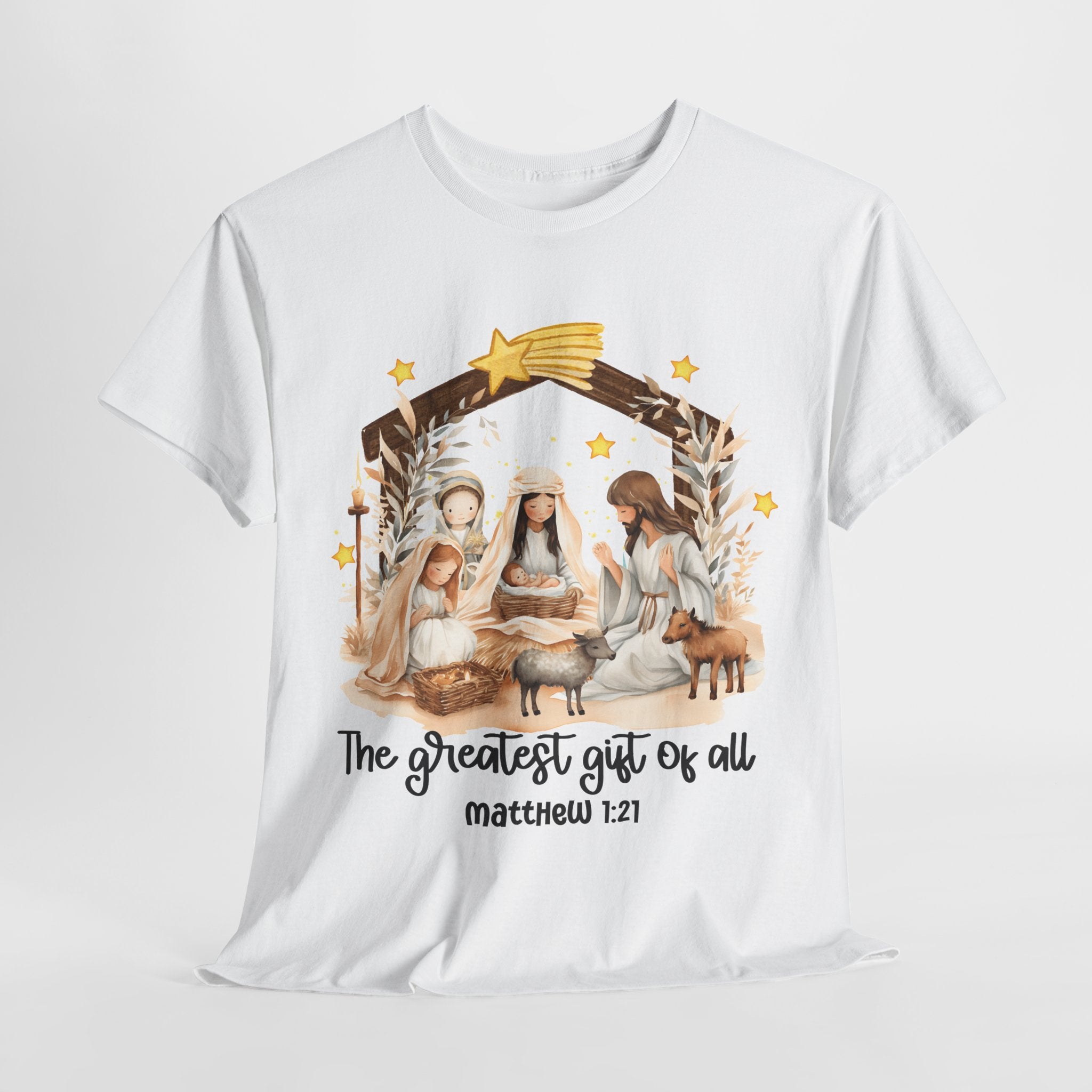 The Greatest Gift of All Heavy Cotton Tee - Christmas Nativity Design