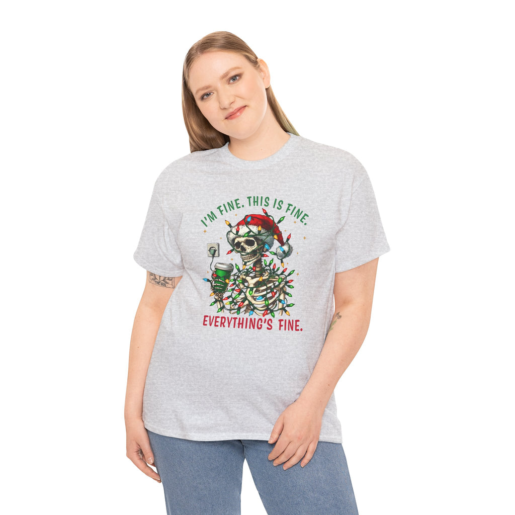 Funny Christmas Skeleton Tee - 'I'm Fine, This is Fine' Holiday T-Shirt