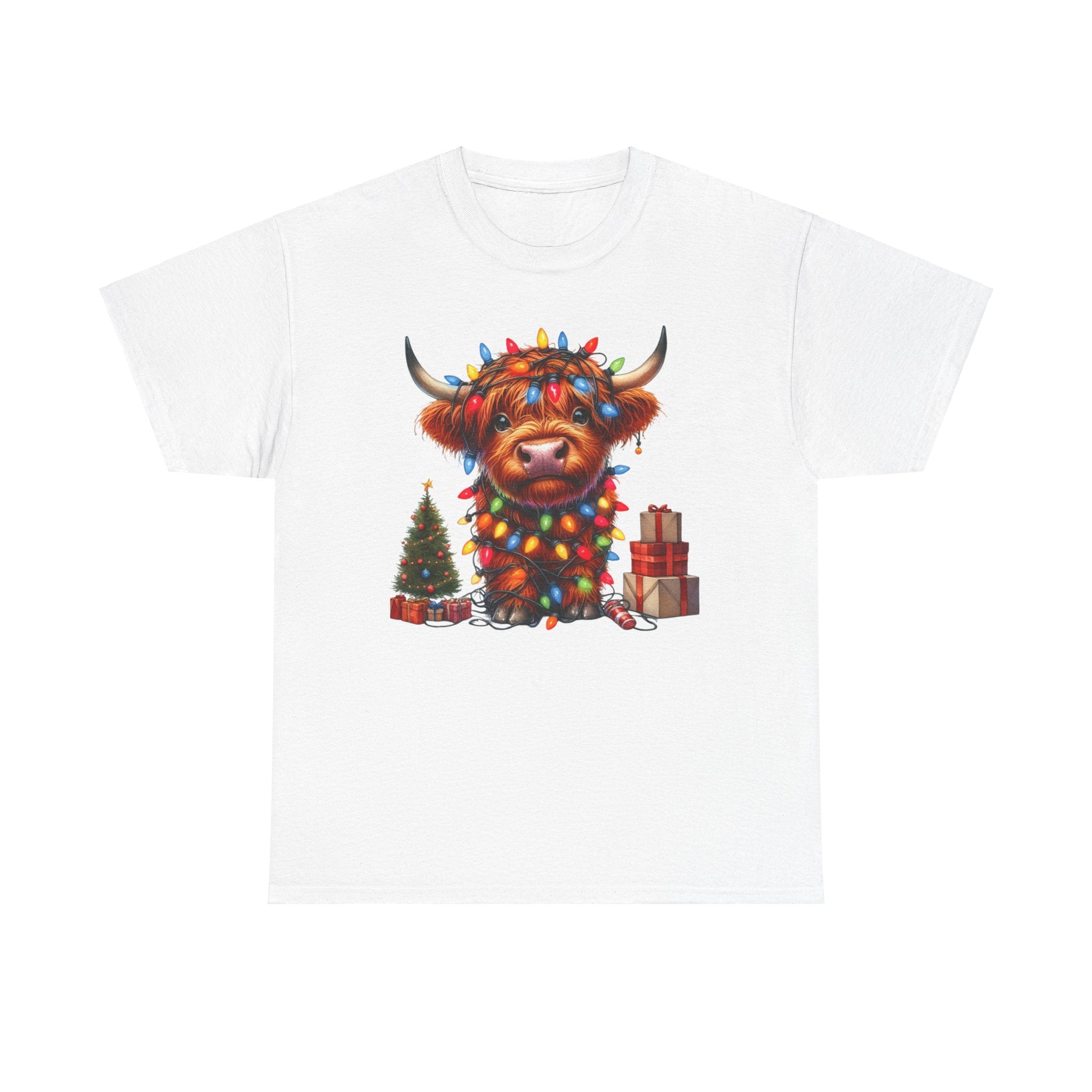 Festive Highland Cow Heavy Cotton Tee - Holiday Cheer