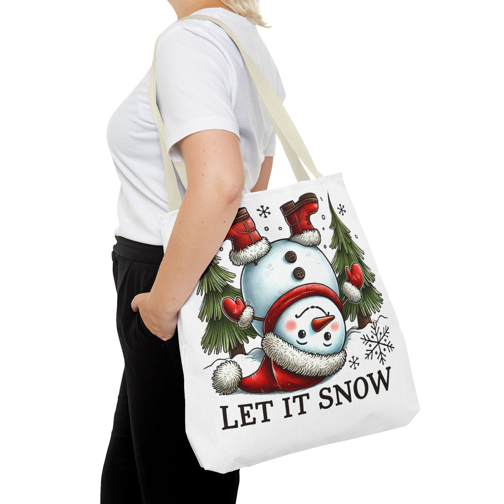Festive Snowman Tote Bag - "Let It Snow" Christmas Shopping Bag