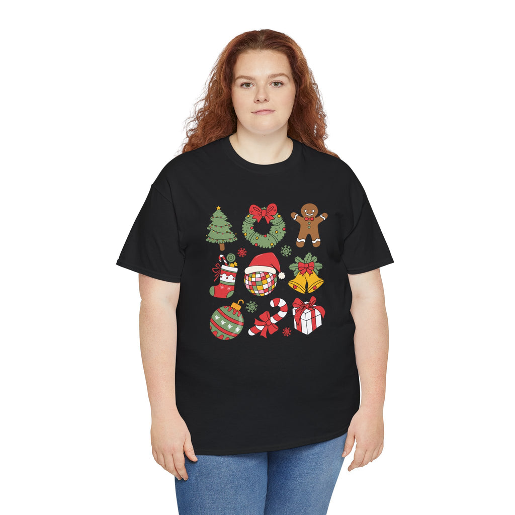 Festive Holiday Heavy Cotton Tee - Christmas Cheer Design