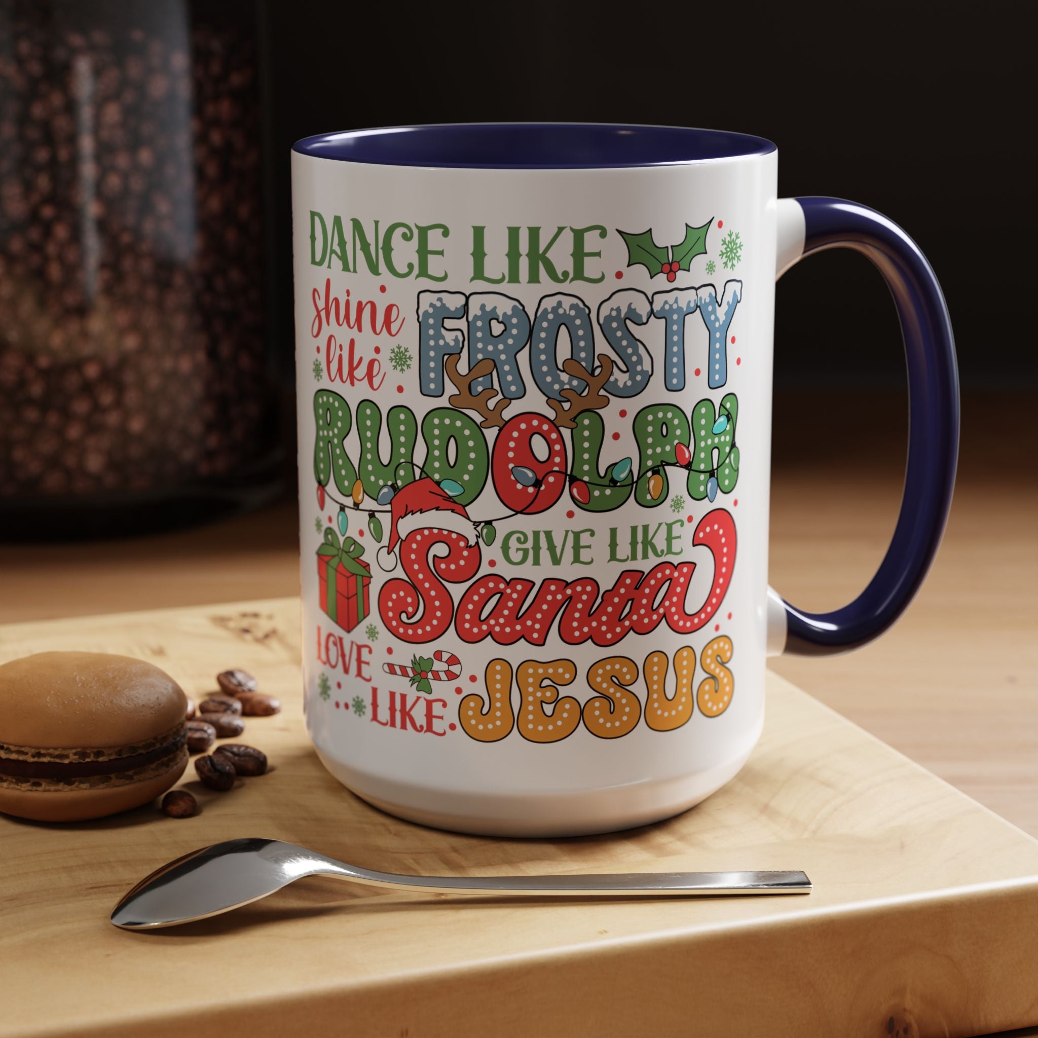 Festive Accent Coffee Mug - Holiday Cheer with Santa & Friends Design