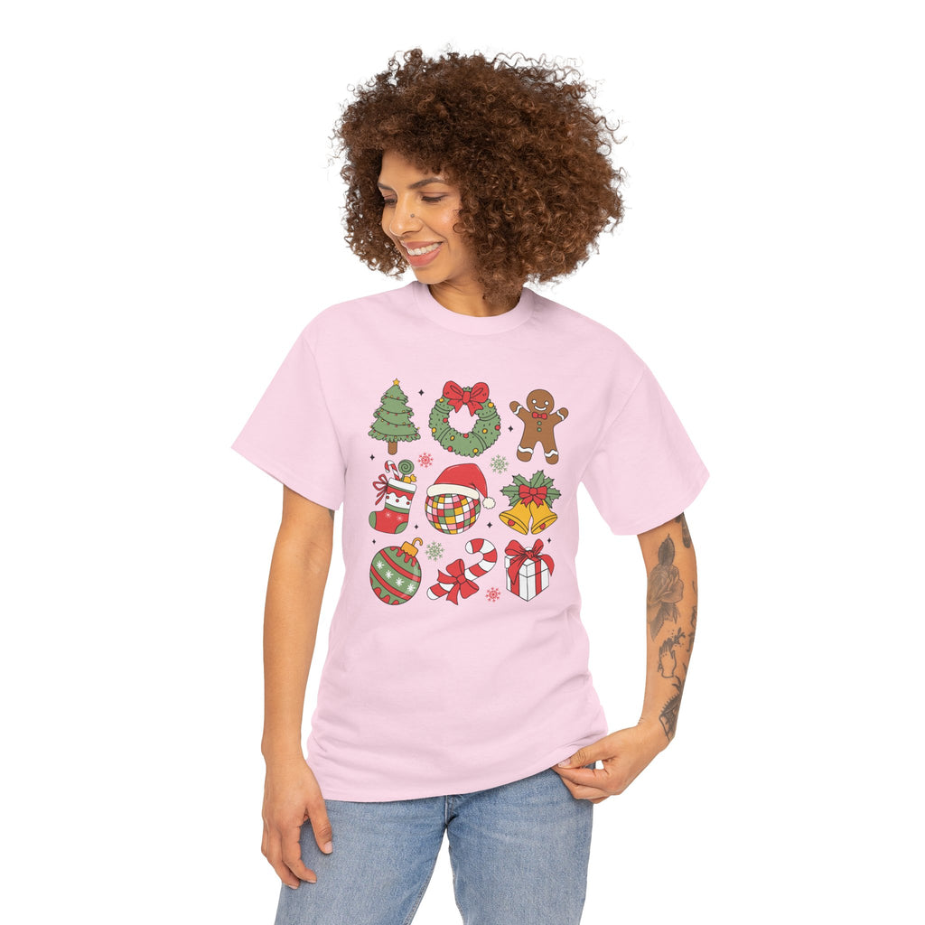 Festive Holiday Heavy Cotton Tee - Christmas Cheer Design