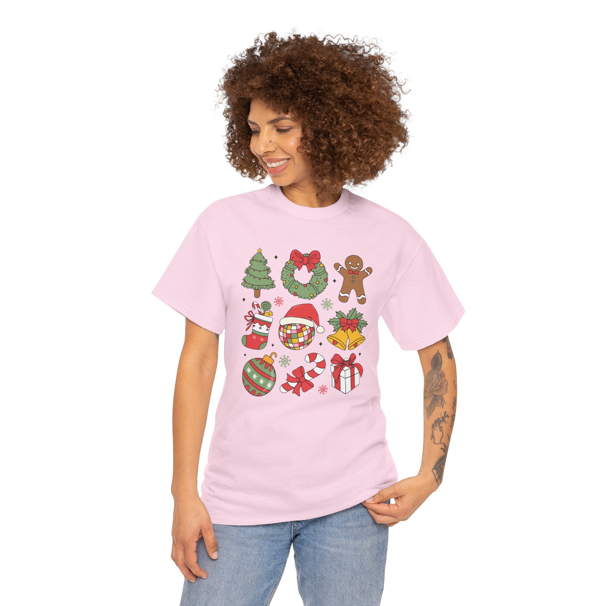 Festive Holiday Heavy Cotton Tee - Christmas Cheer Design