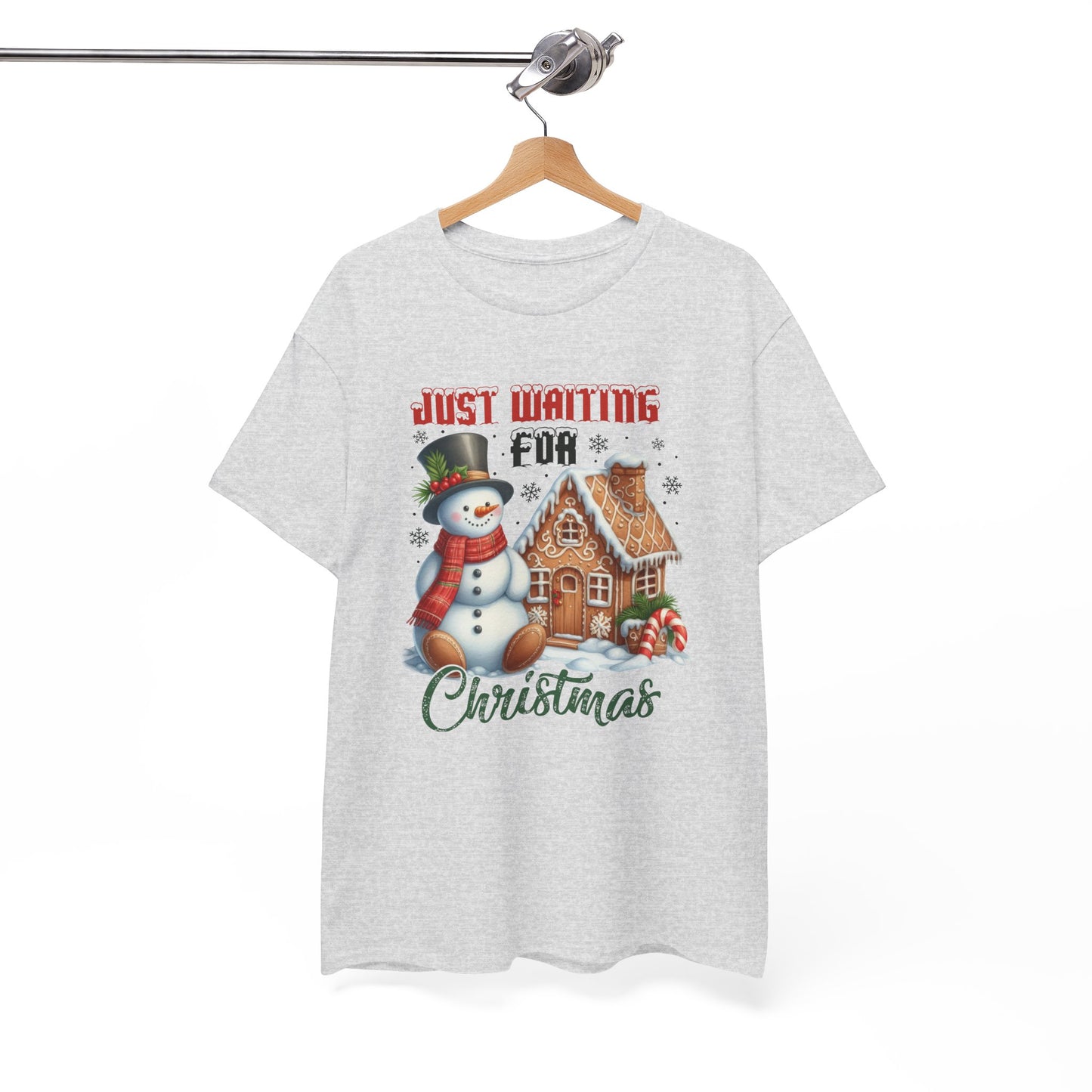 Christmas Snowman Heavy Cotton Tee - 'Just Waiting for Christmas'