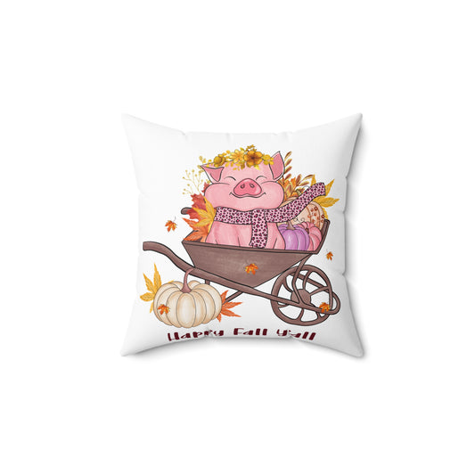Autumn Pig Wheelbarrow Pillow – Happy Fall Farmhouse Throw Pillow