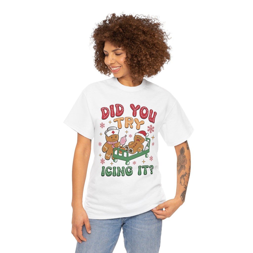Playful Holiday Heavy Cotton Tee - 'Did You Try Icing It?'