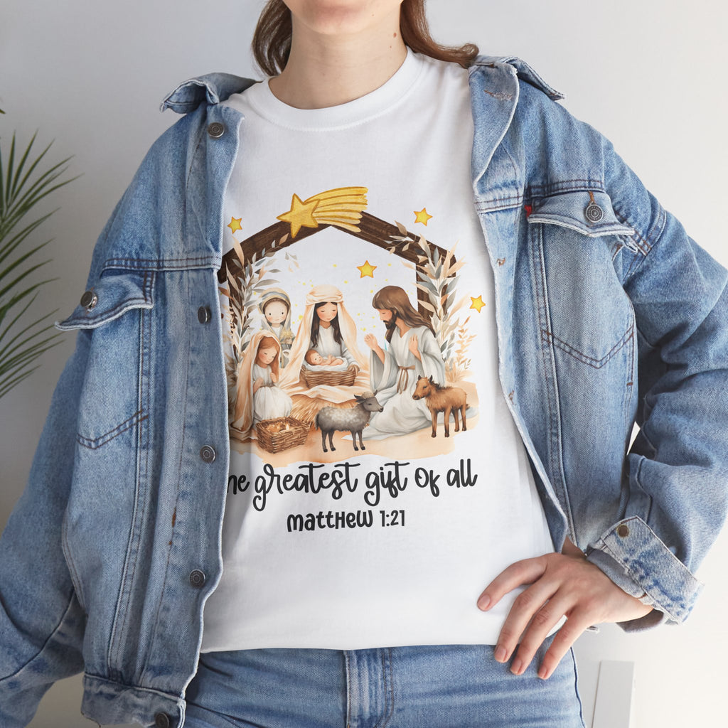 The Greatest Gift of All Heavy Cotton Tee - Christmas Nativity Design