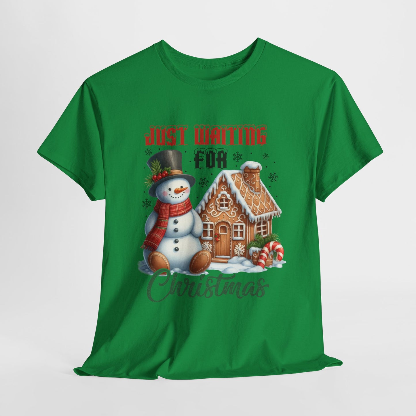 Christmas Snowman Heavy Cotton Tee - 'Just Waiting for Christmas'