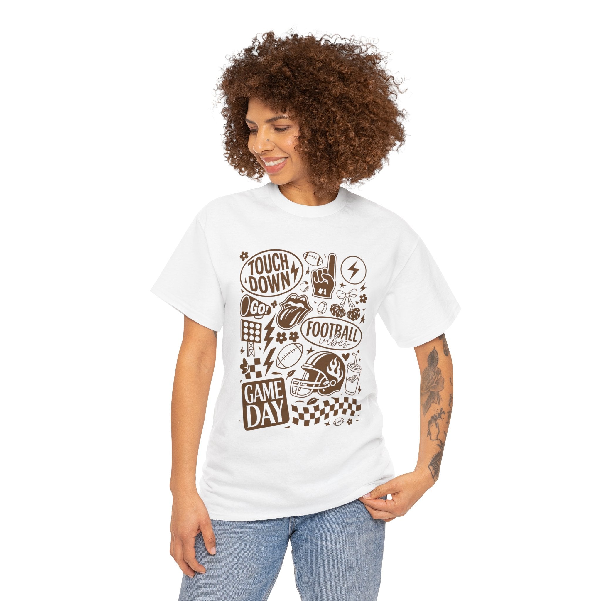 Football Game Day Heavy Cotton Tee with Touchdown Design