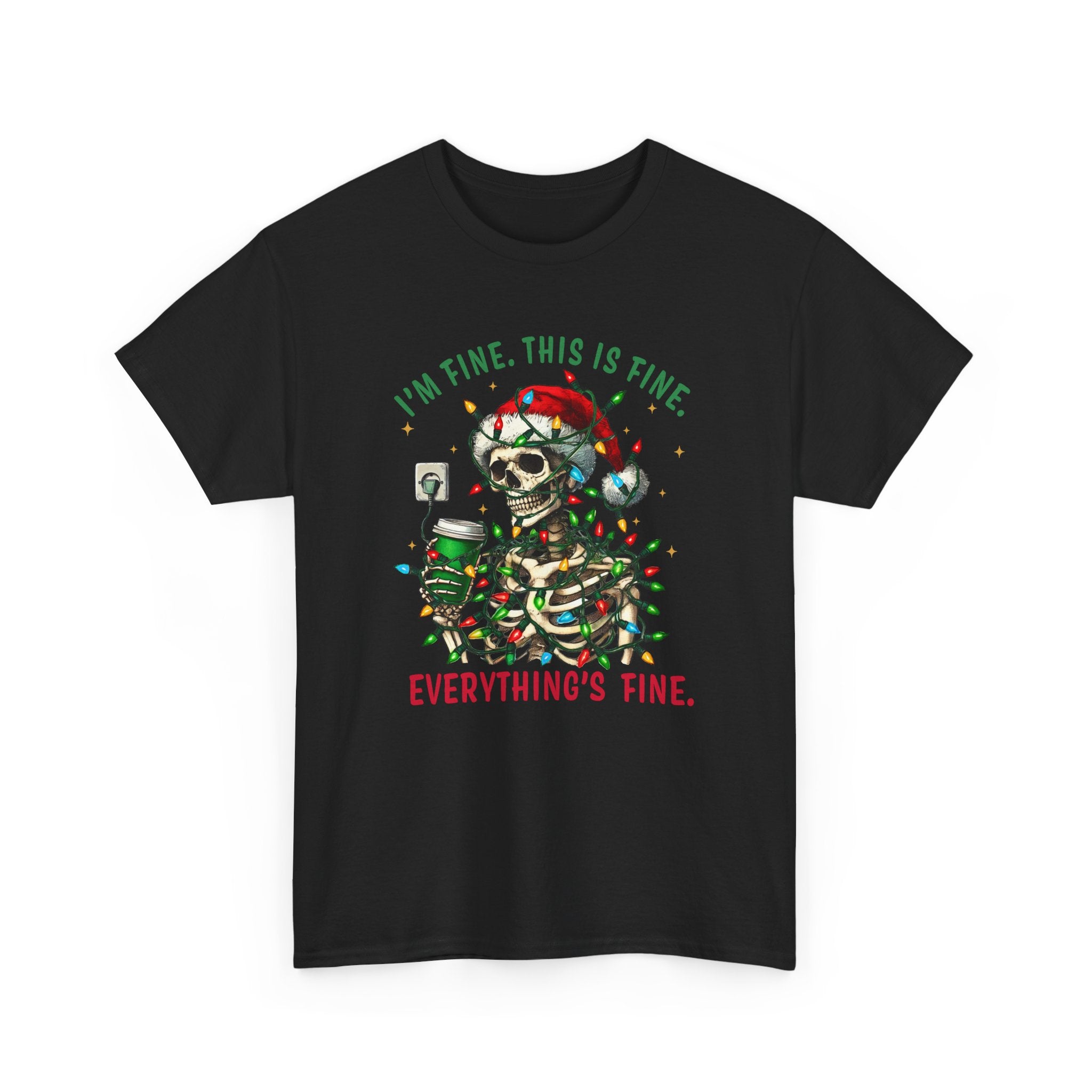 Funny Christmas Skeleton Tee - 'I'm Fine, This is Fine' Holiday T-Shirt