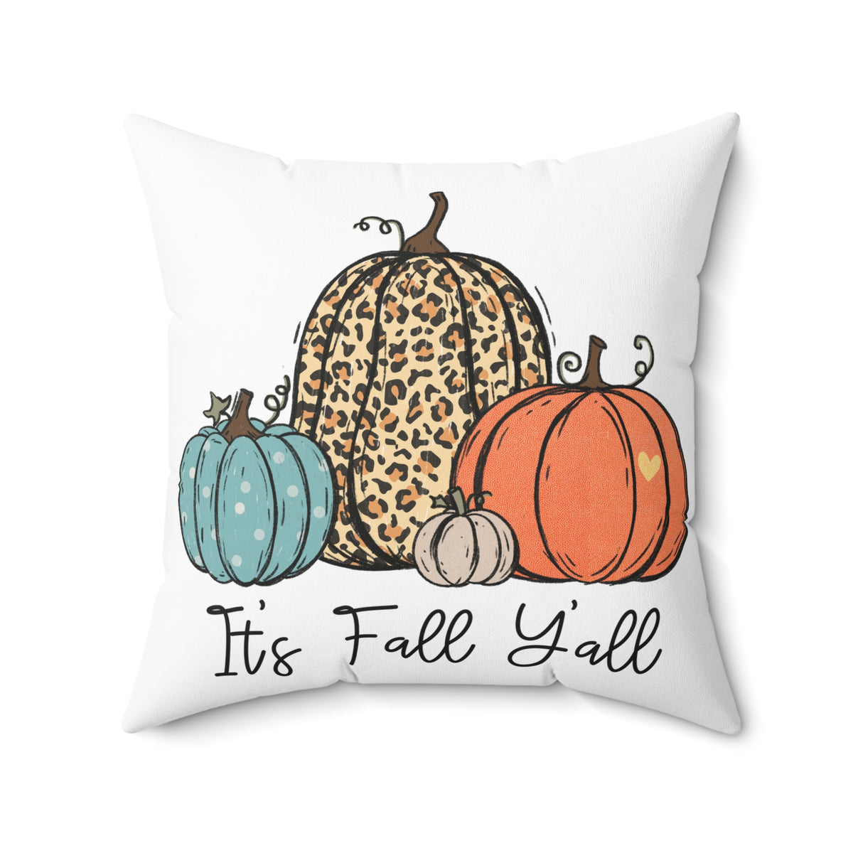Fall Pumpkin Pillow — "It's Fall Y'all" Decorative Square Throw Pillow