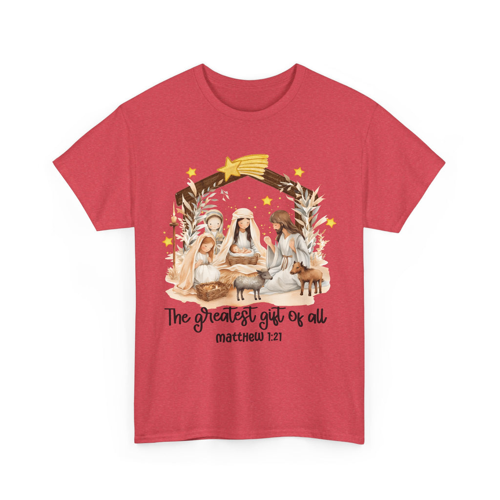 The Greatest Gift of All Heavy Cotton Tee - Christmas Nativity Design