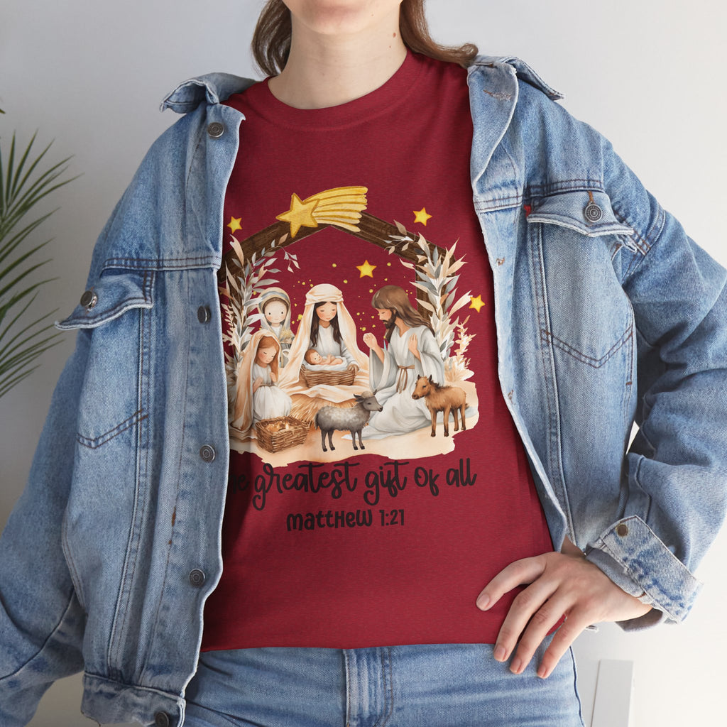 The Greatest Gift of All Heavy Cotton Tee - Christmas Nativity Design