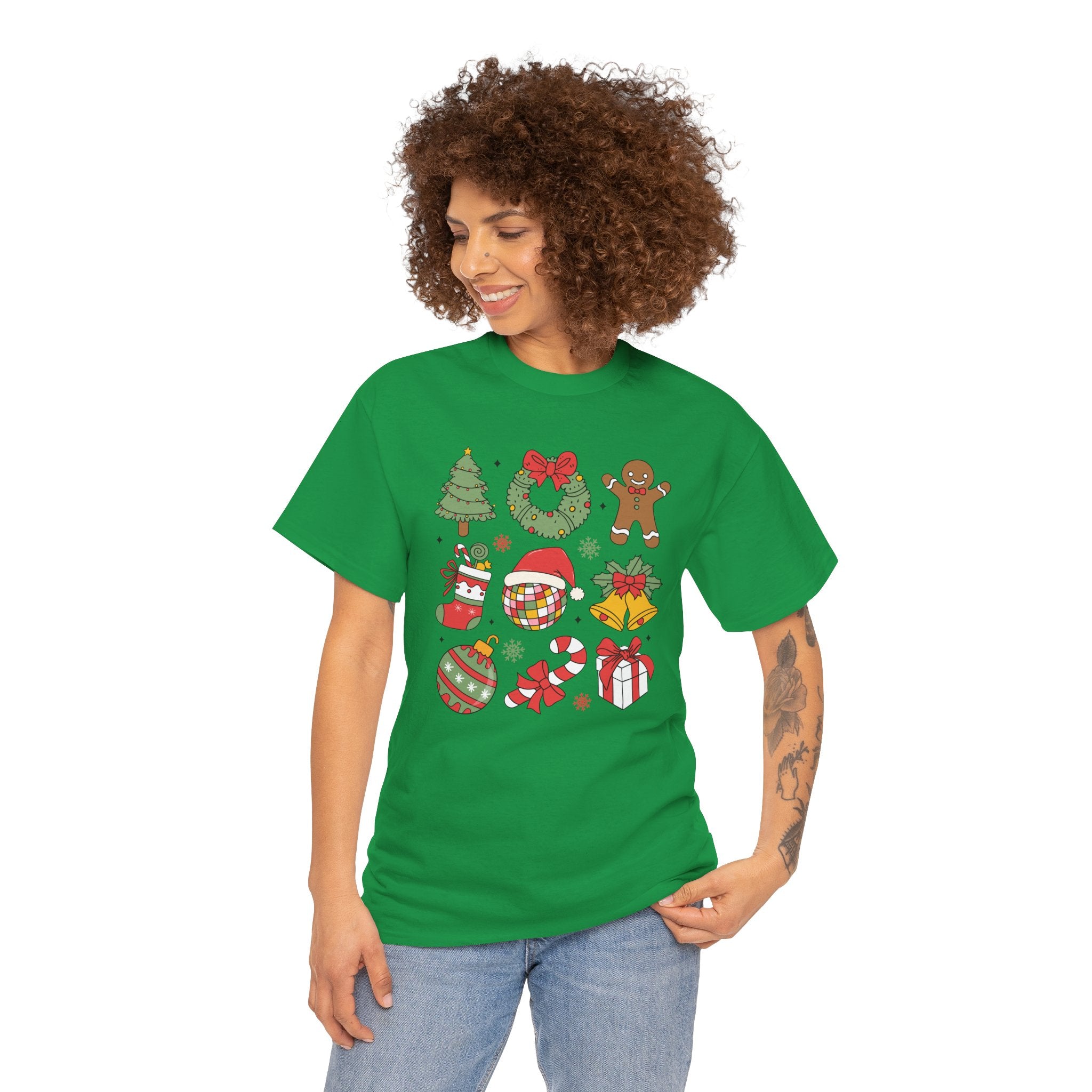 Festive Holiday Heavy Cotton Tee - Christmas Cheer Design