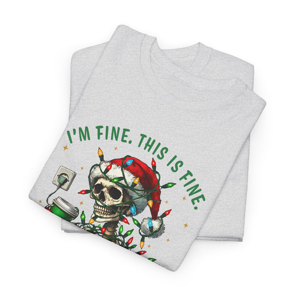 Funny Christmas Skeleton Tee - 'I'm Fine, This is Fine' Holiday T-Shirt