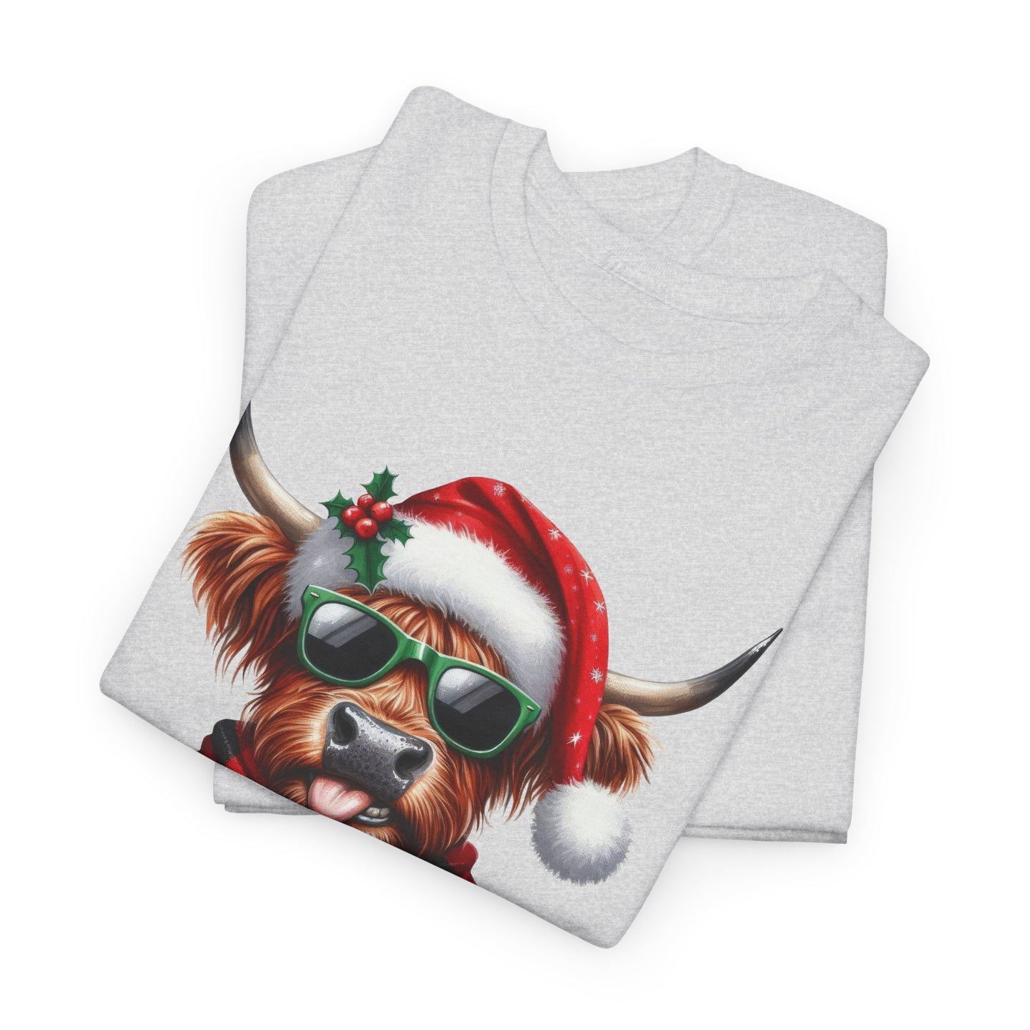Merry Christmas Highland Cow Tee - Heavy Cotton Shirt