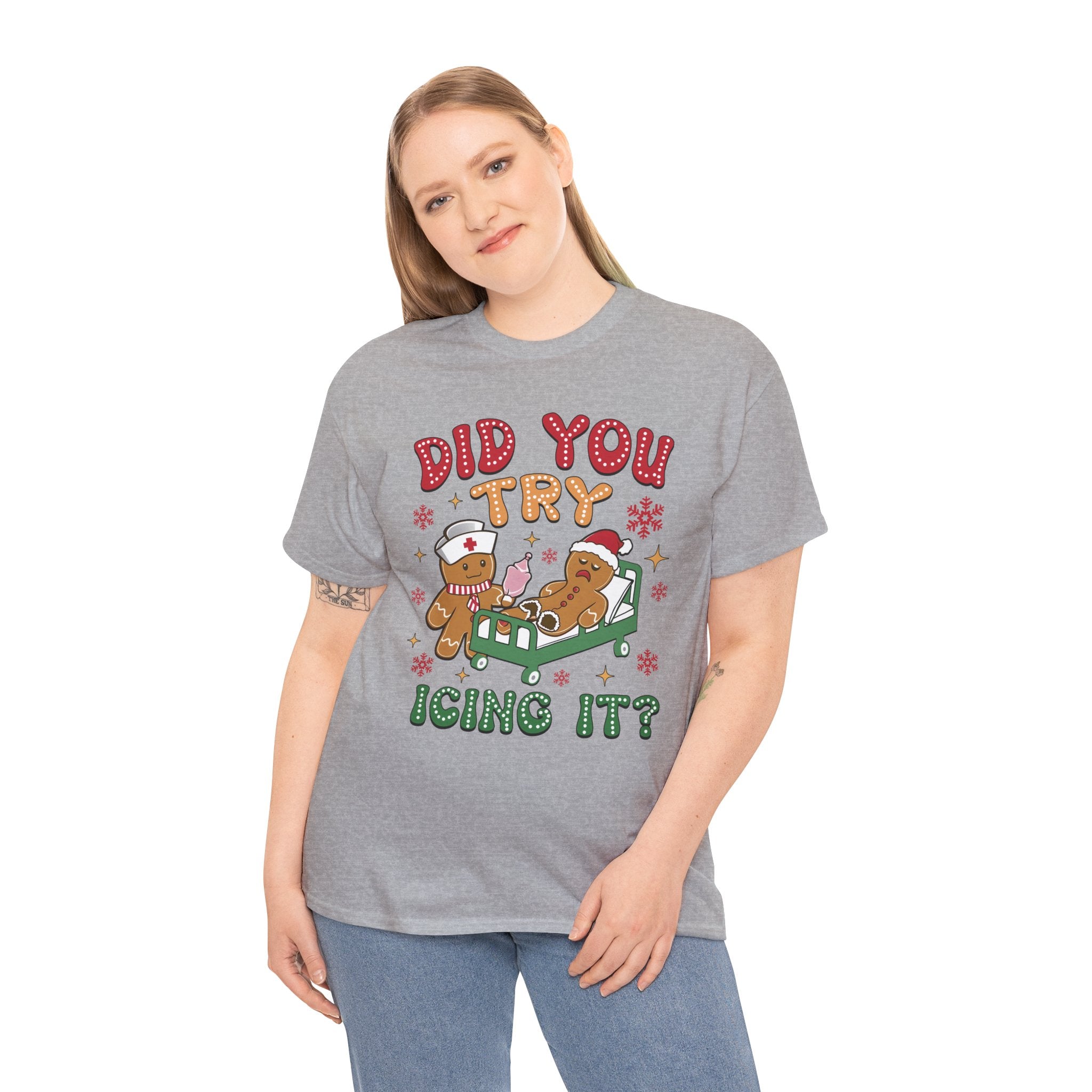 Playful Holiday Heavy Cotton Tee - 'Did You Try Icing It?'
