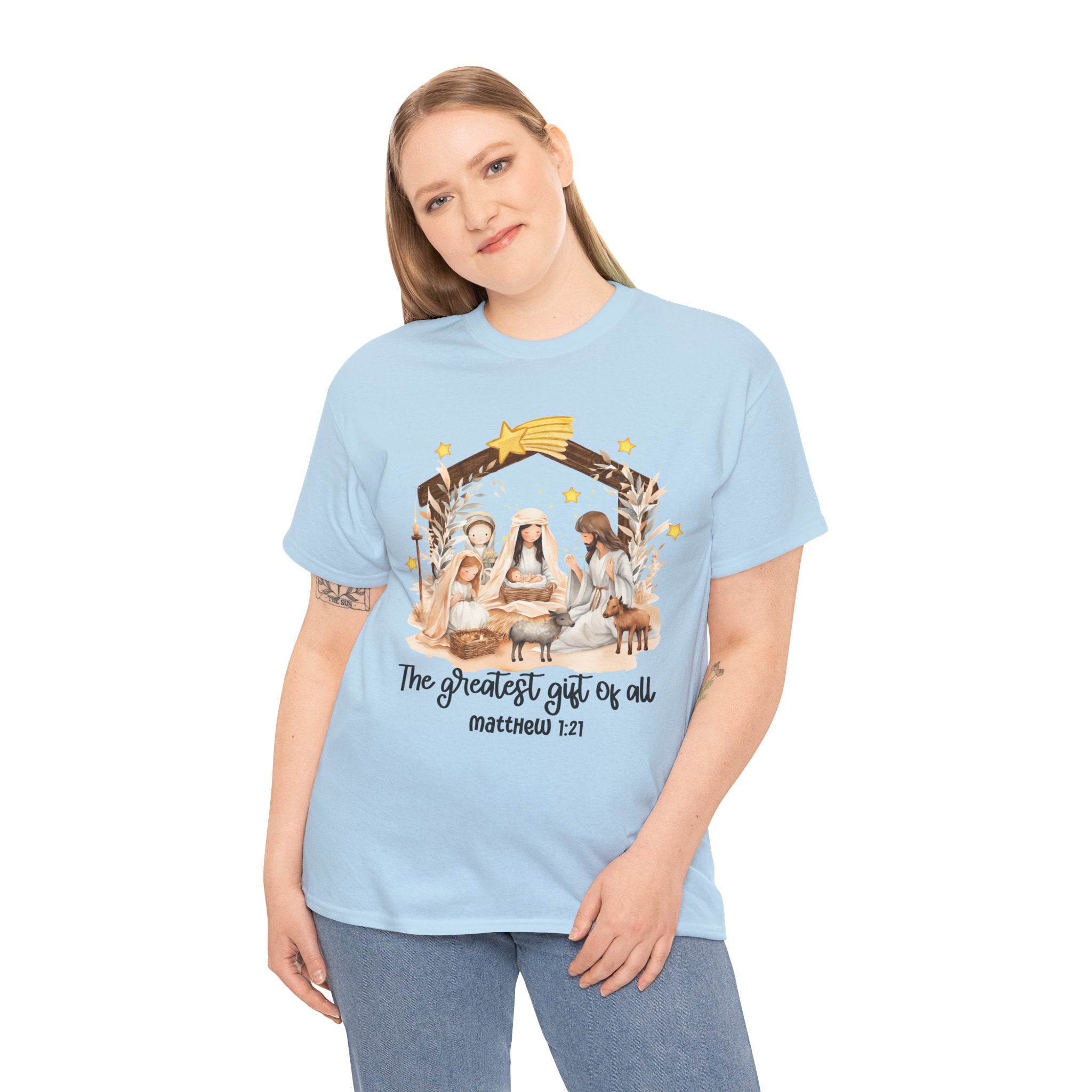 The Greatest Gift of All Heavy Cotton Tee - Christmas Nativity Design